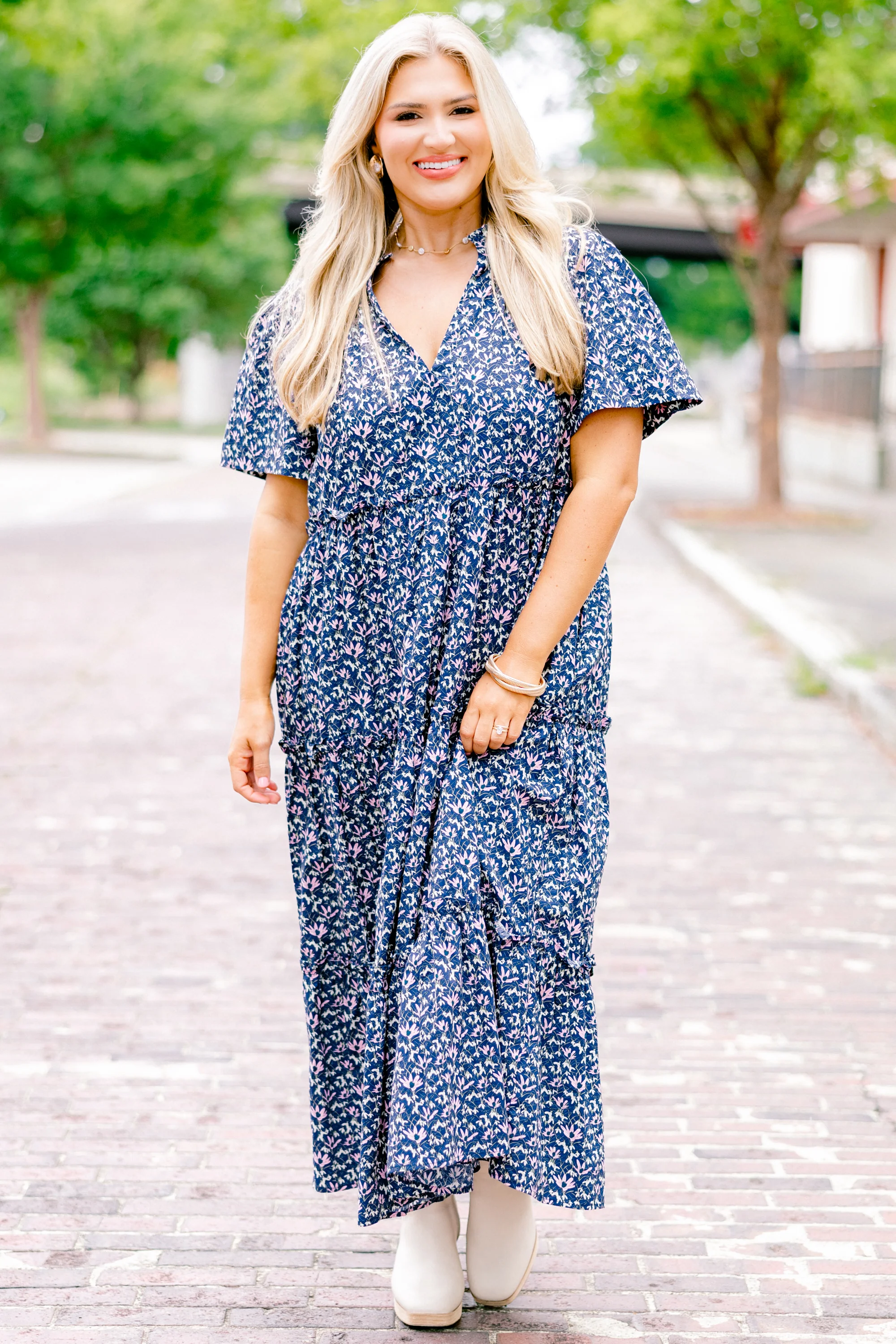 Straight Shot Dress, Navy Floral - Weilaico