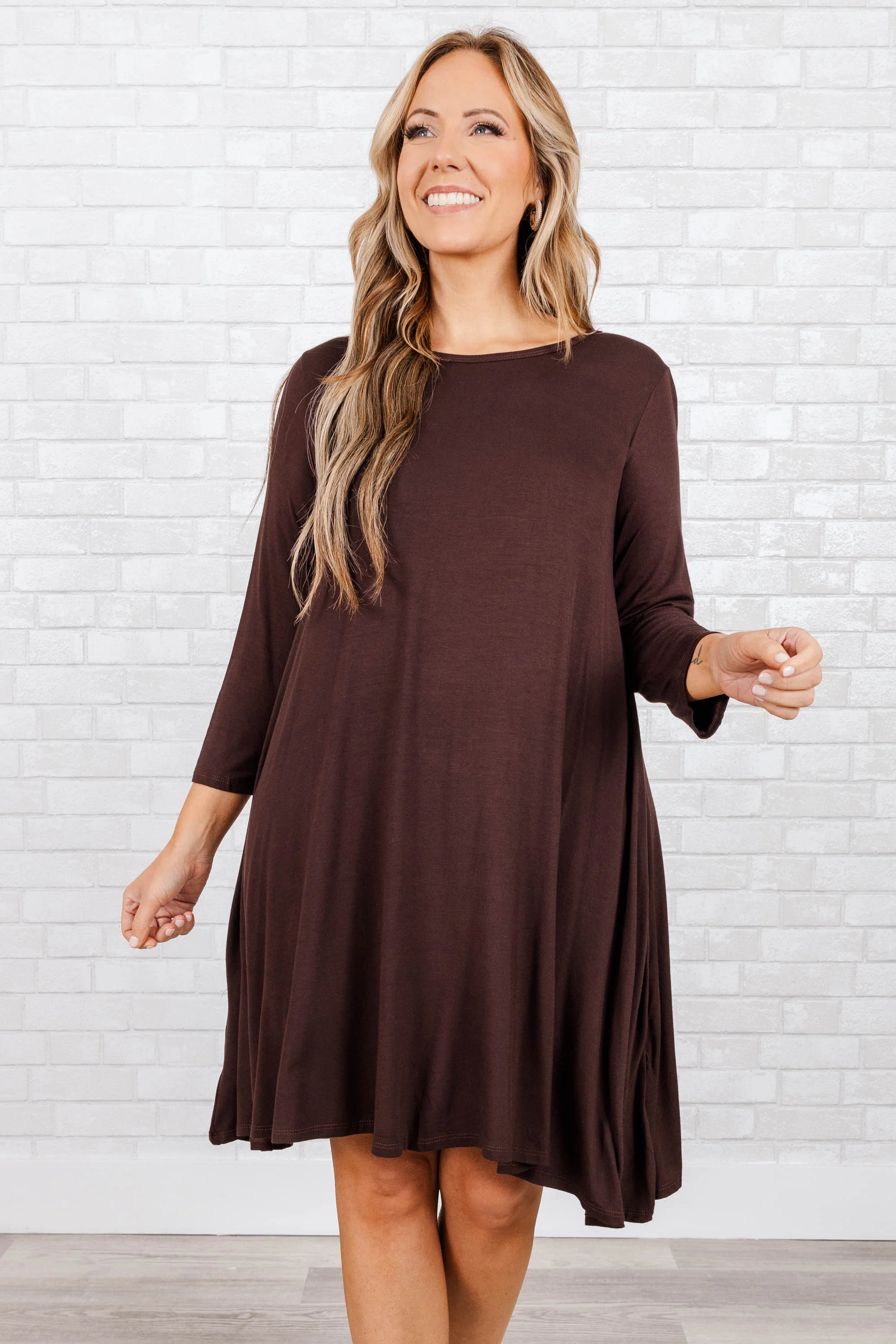 Tell The Talk Dress, Brown - Weilaico