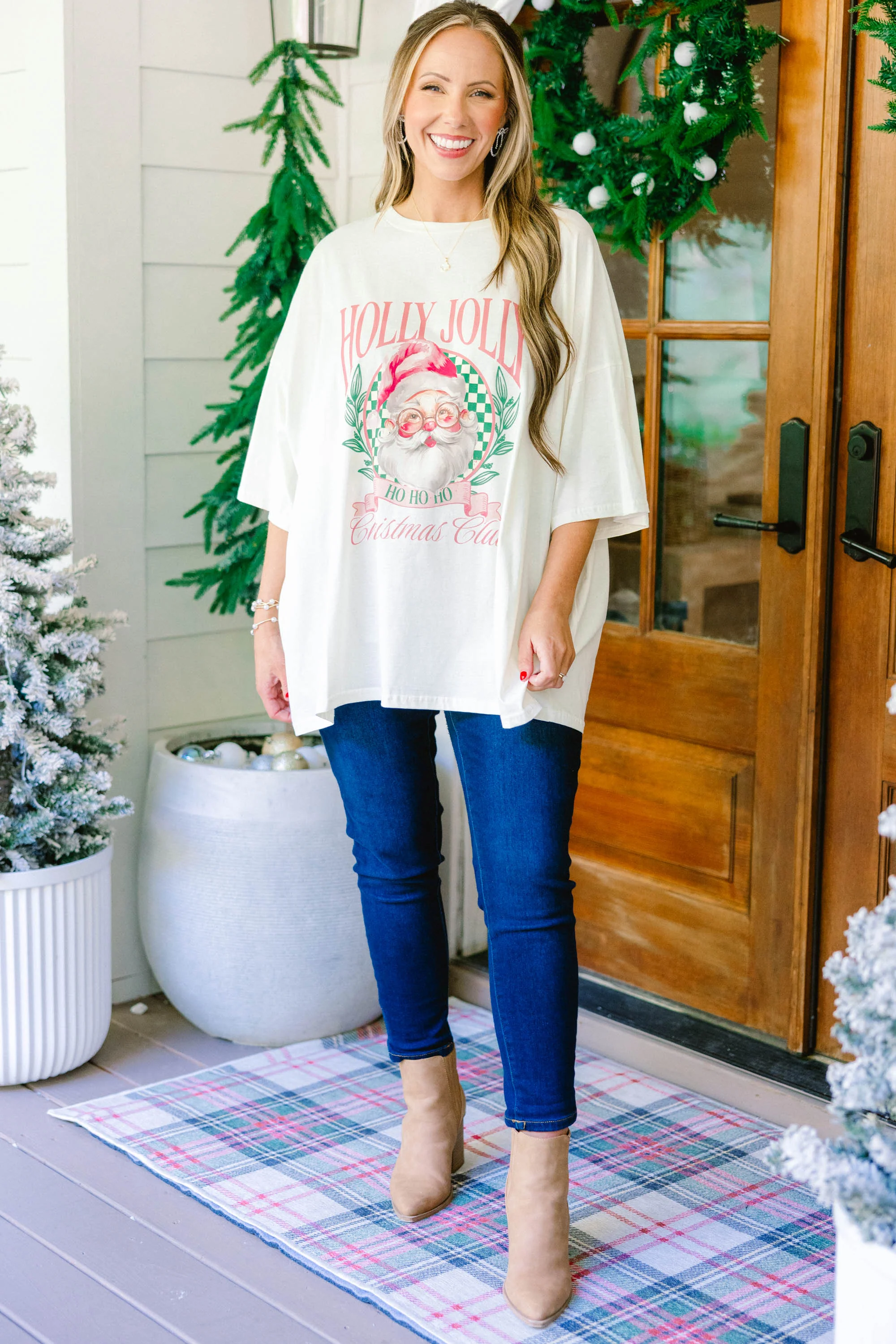 Christmas Club Boyfriend Tee, Ivory - Weilaico