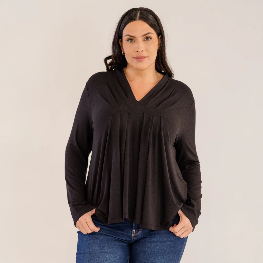 Mercer Front Pleat Top, Black - Weilaico