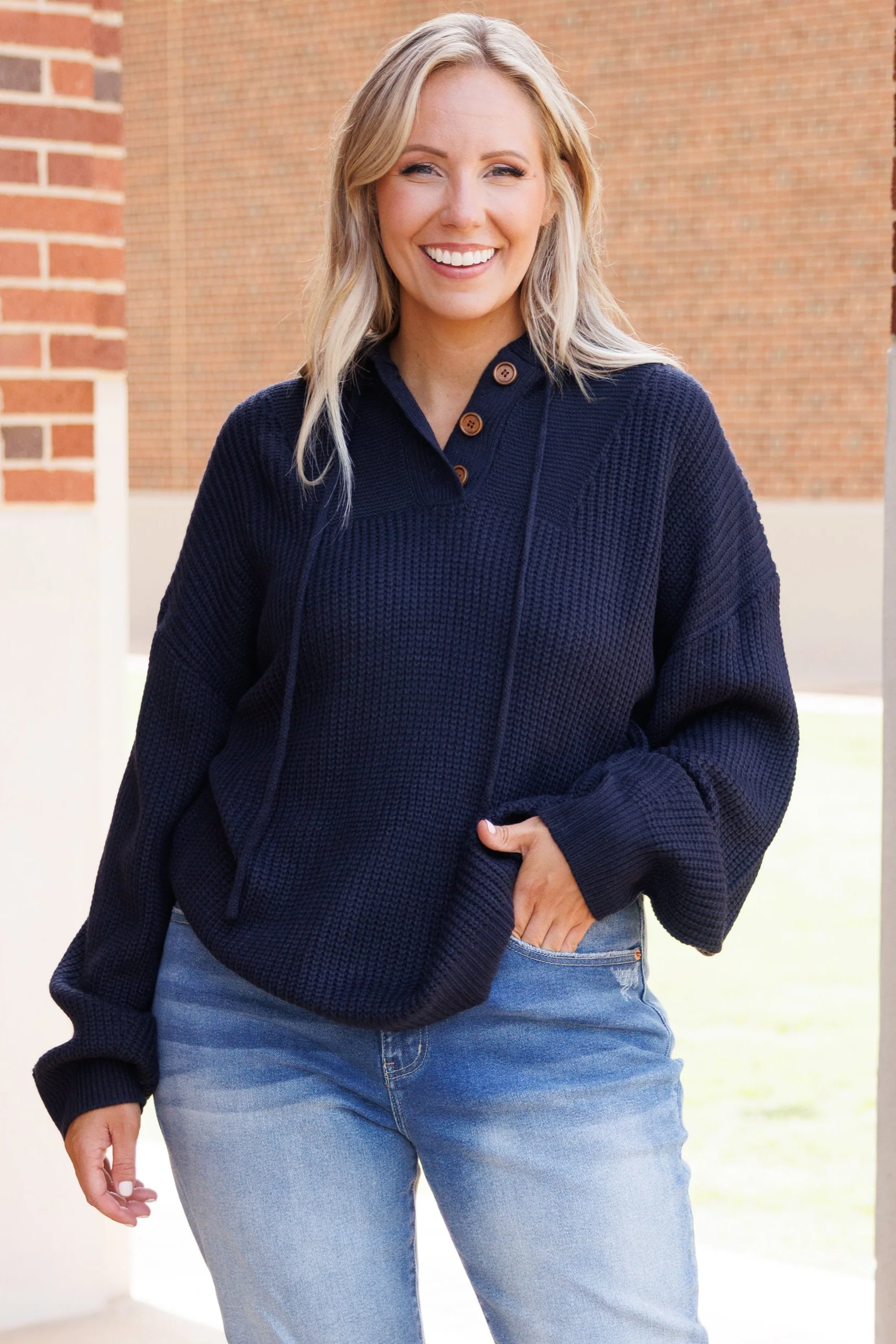 Warm And Happy Hoodie, Dark Navy - Weilaico