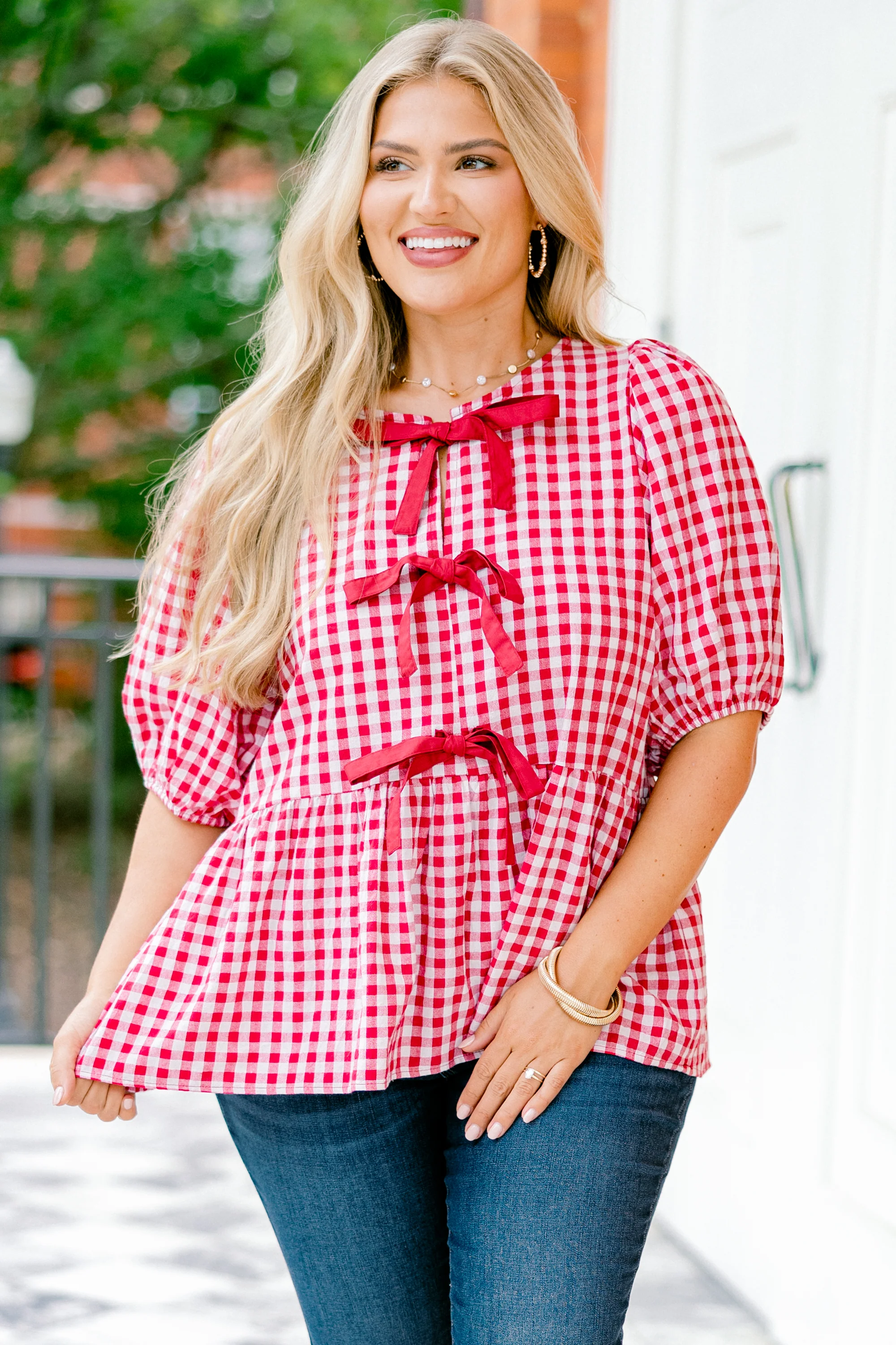 Take It Easy Now Top, Red Gingham - Weilaico