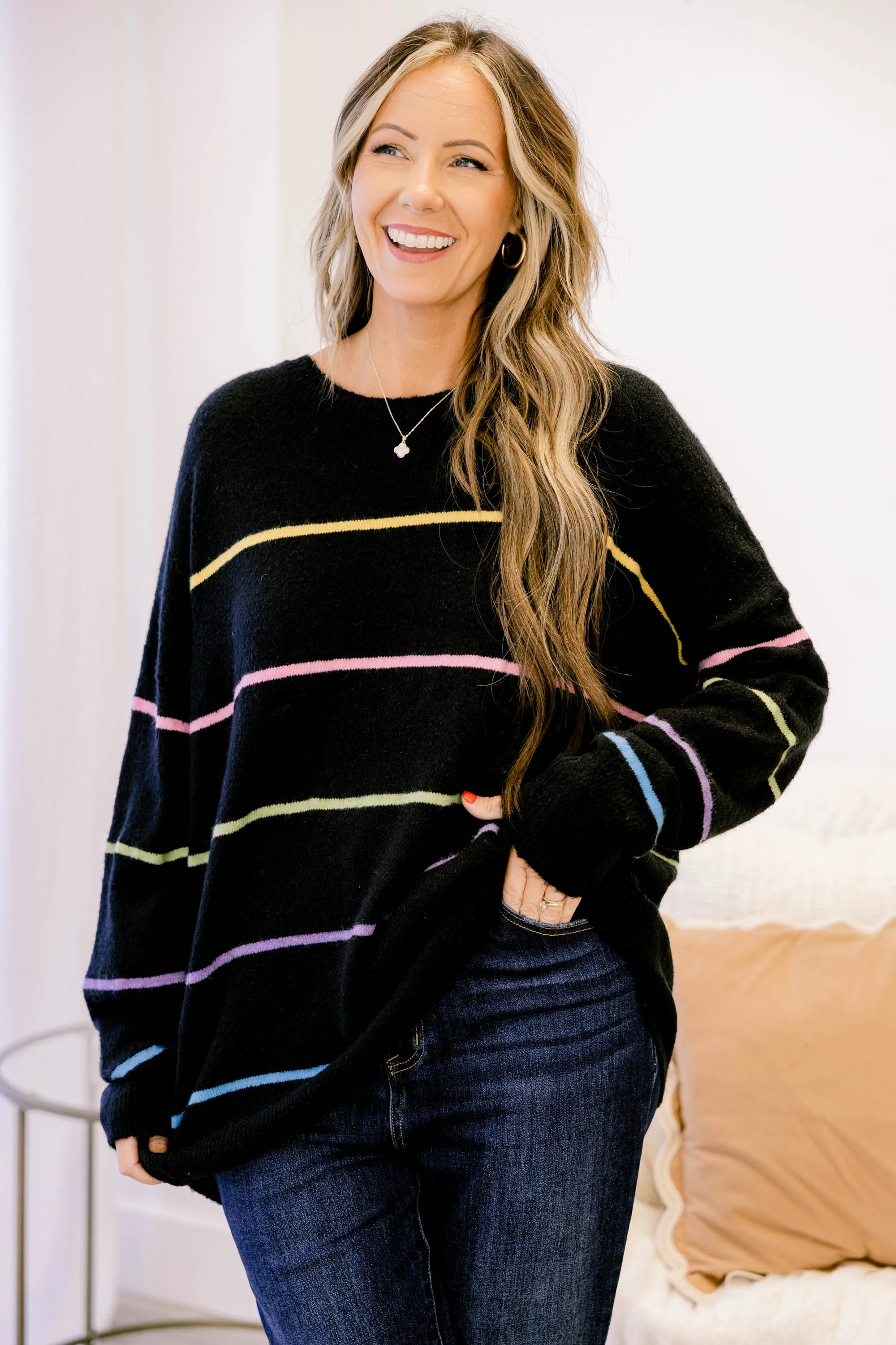 Slumber Party Sweater, Black Multi - Weilaico