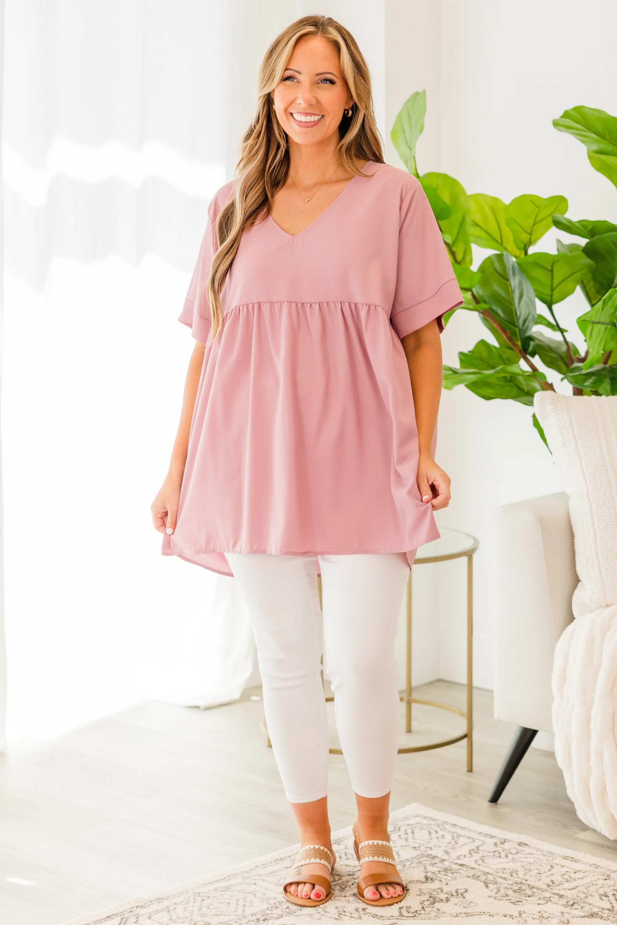 Primrose Babydoll Top, Light Rose - Weilaico