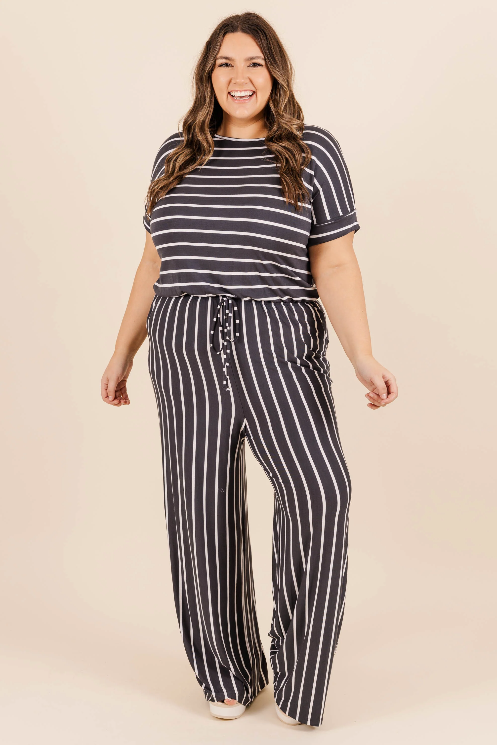 Take The World Jumpsuit, Dark Grey-Ivory - Weilaico