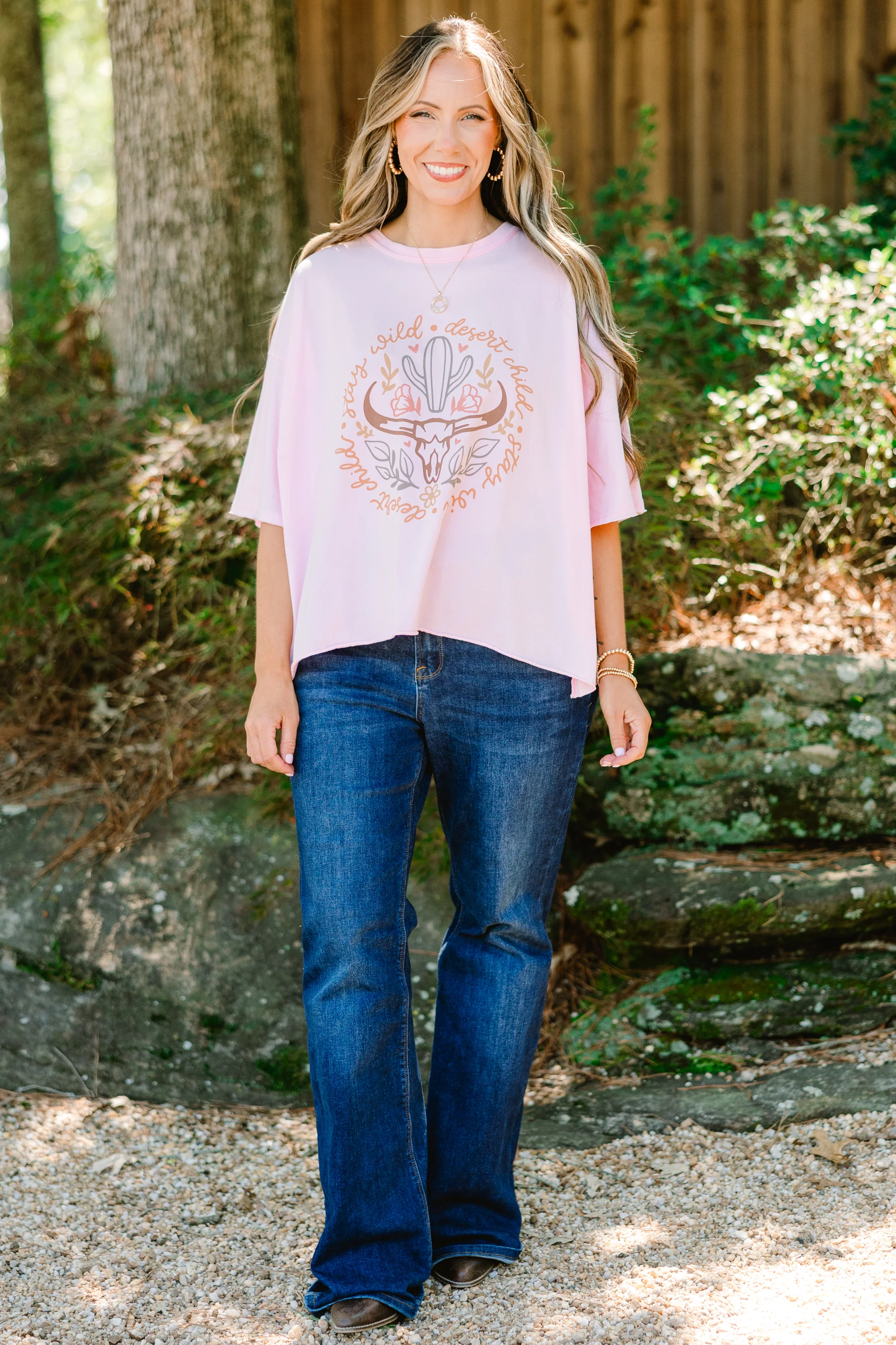 Wild Desert Child Vintage Wash Tee, Pink - Weilaico