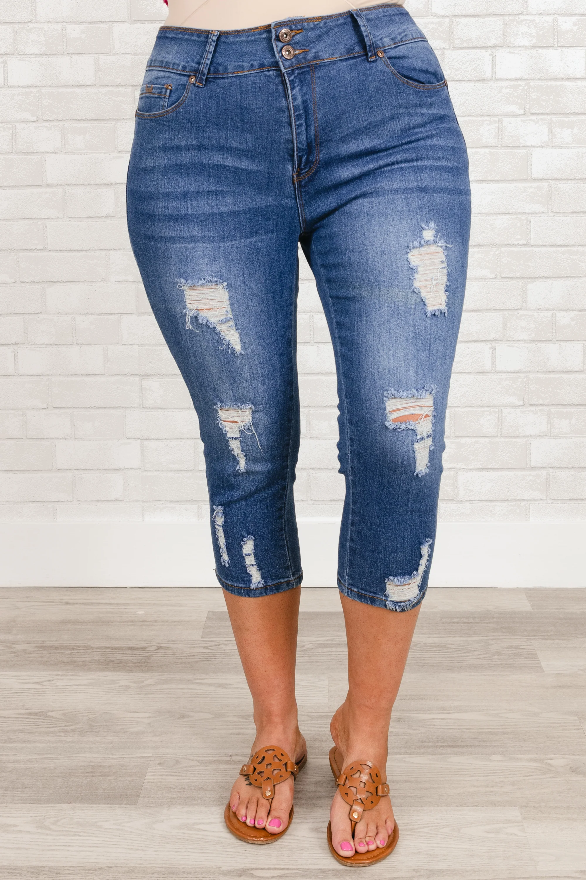 Been Here all Day Capris, Mid Blue - Weilaico