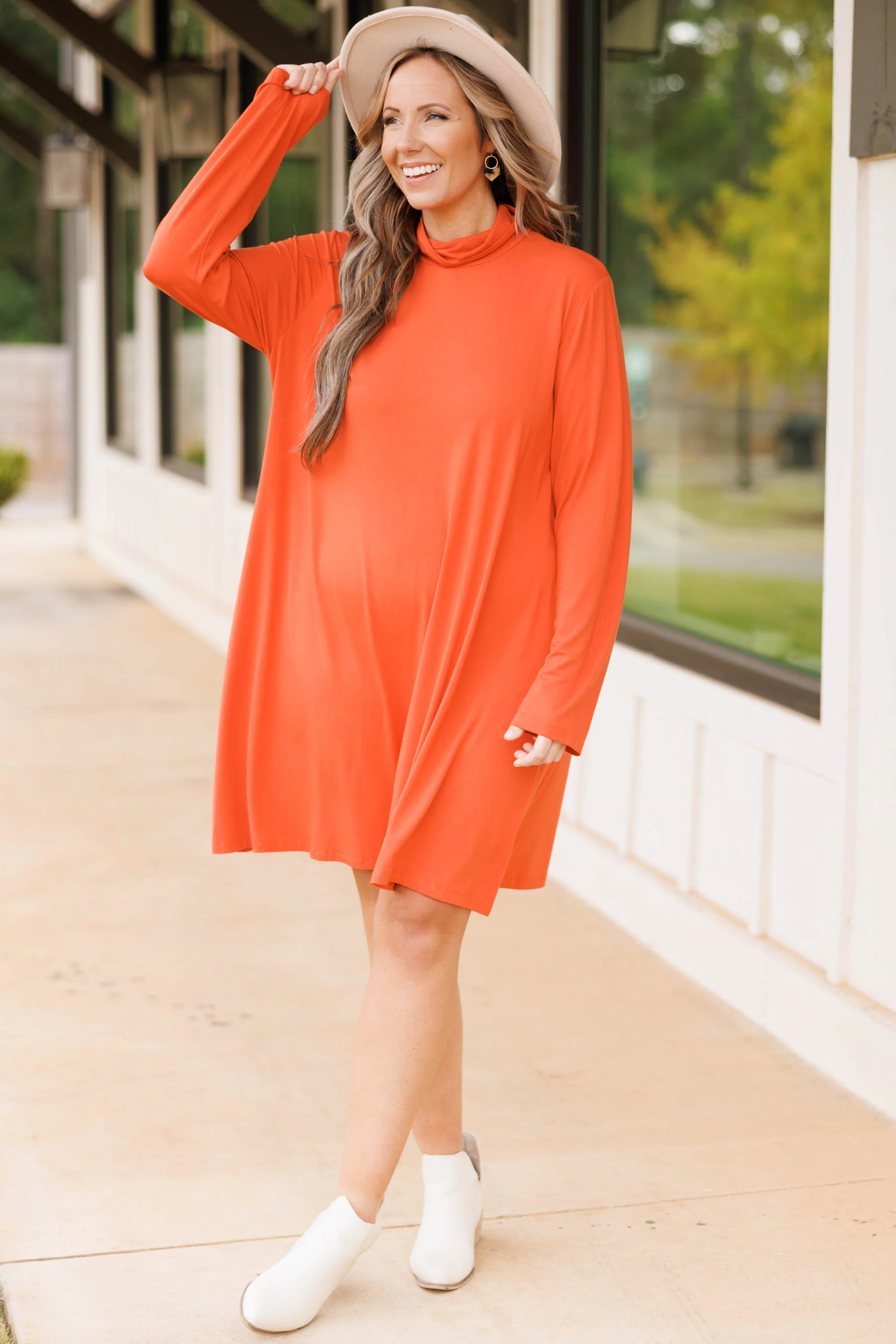 Keeping Toasty Dress, Rust - Weilaico