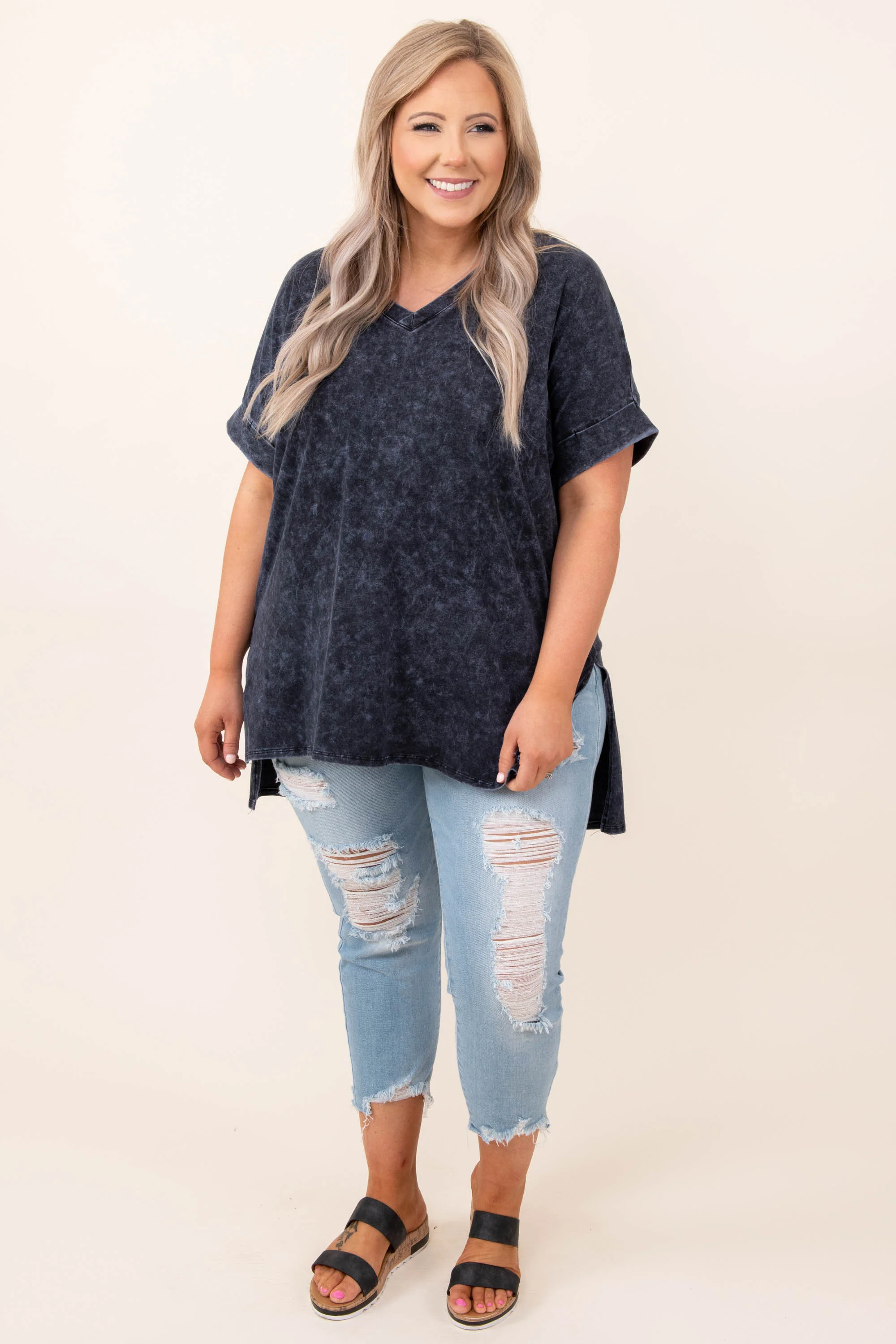 Comfy Travels Top, Blue-Grey Mineral Wash - Weilaico