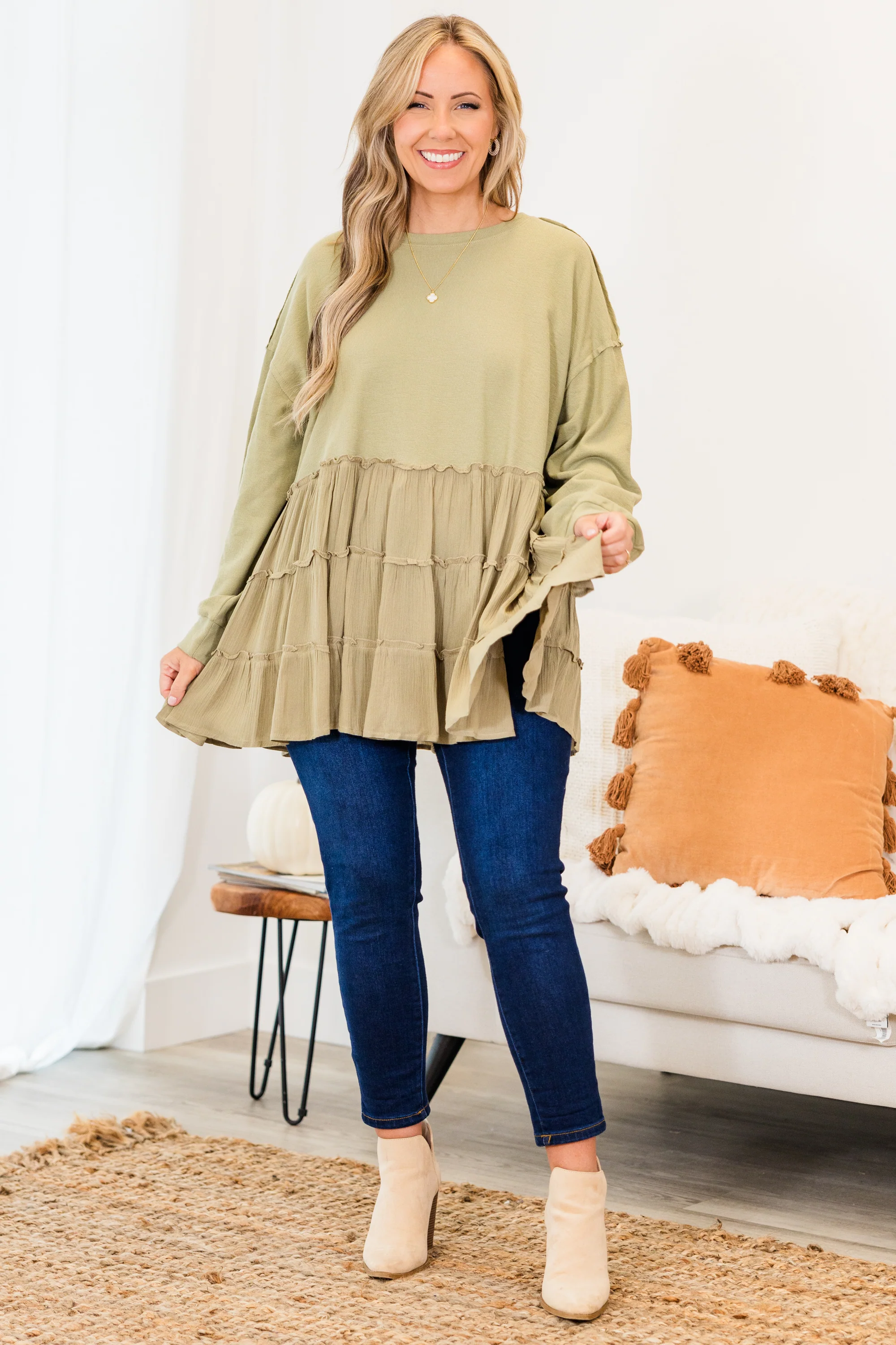 My Kind Of Fun Top, Olive - Weilaico