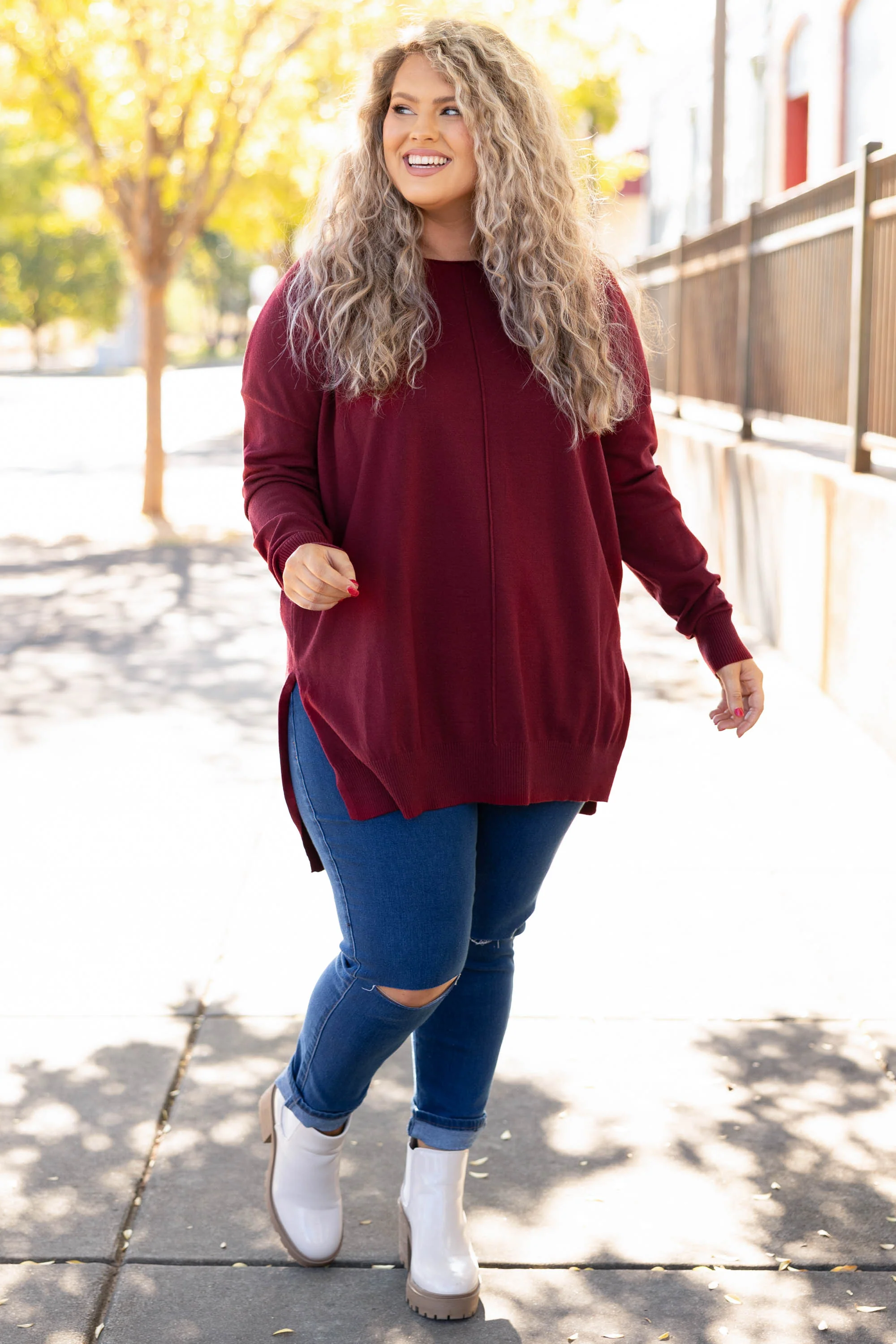 Miss Who You Were Sweater, Dark Burgundy - Weilaico