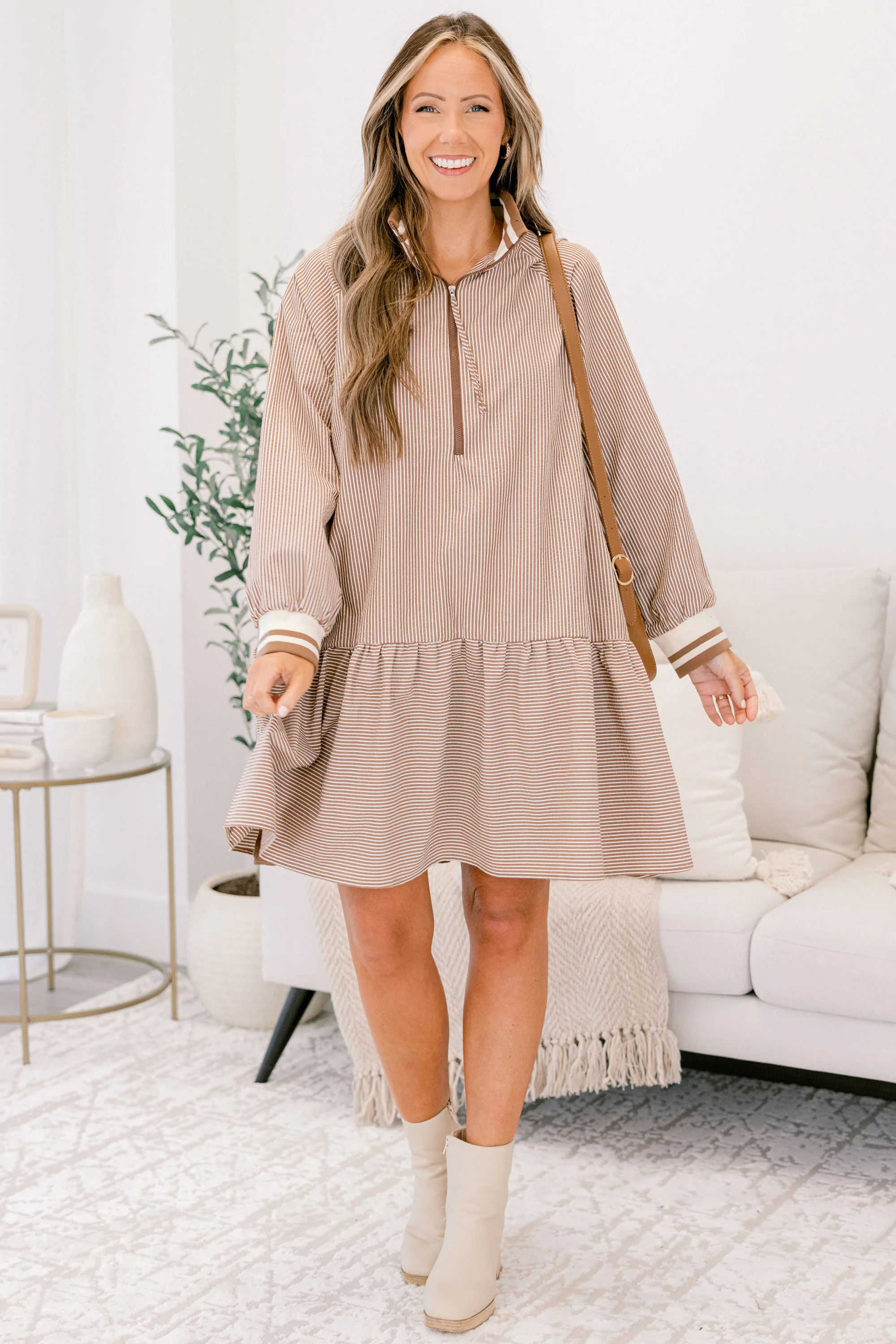 Do Your Thing Dress, Brown - Weilaico