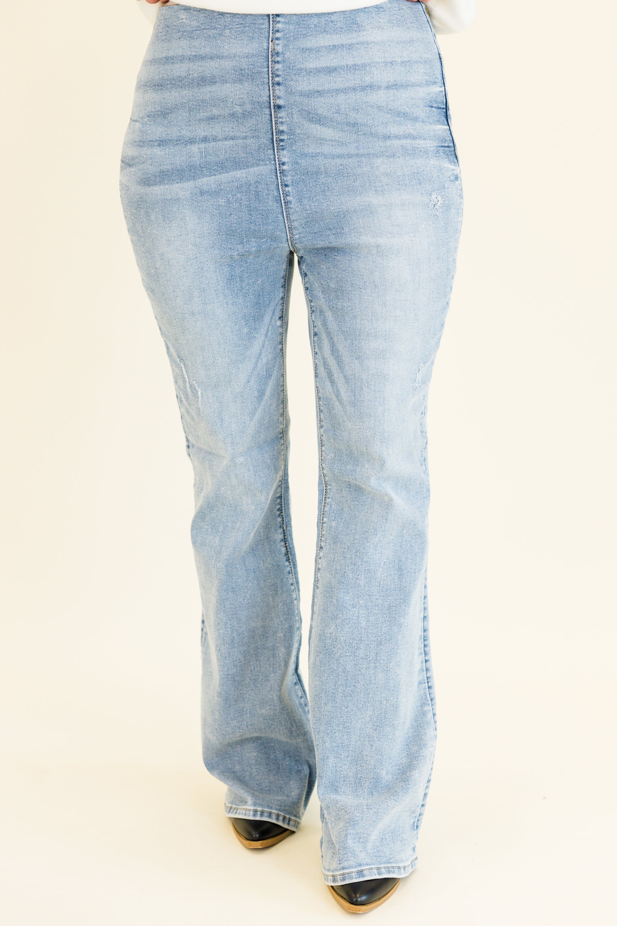 Life Isn't Flare Jeggings, Light Wash - Weilaico