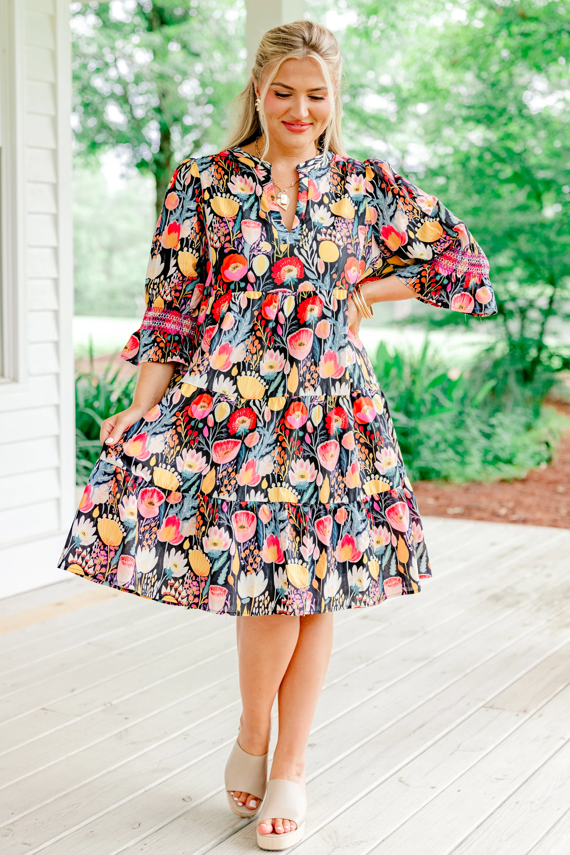 Sands Of Life Dress, Navy Floral - Weilaico