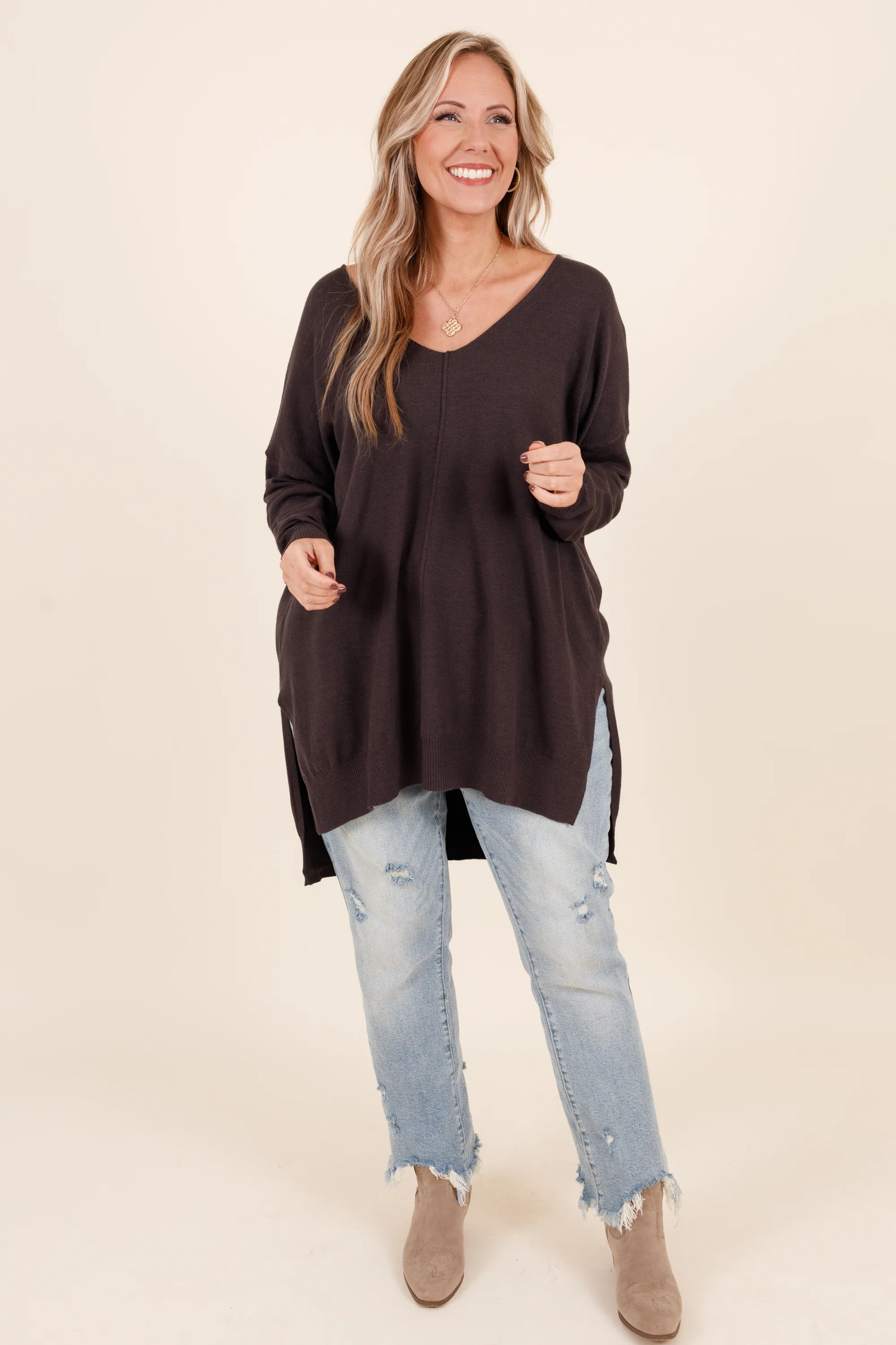 Miss Who I Was Sweater, Charcoal - Weilaico