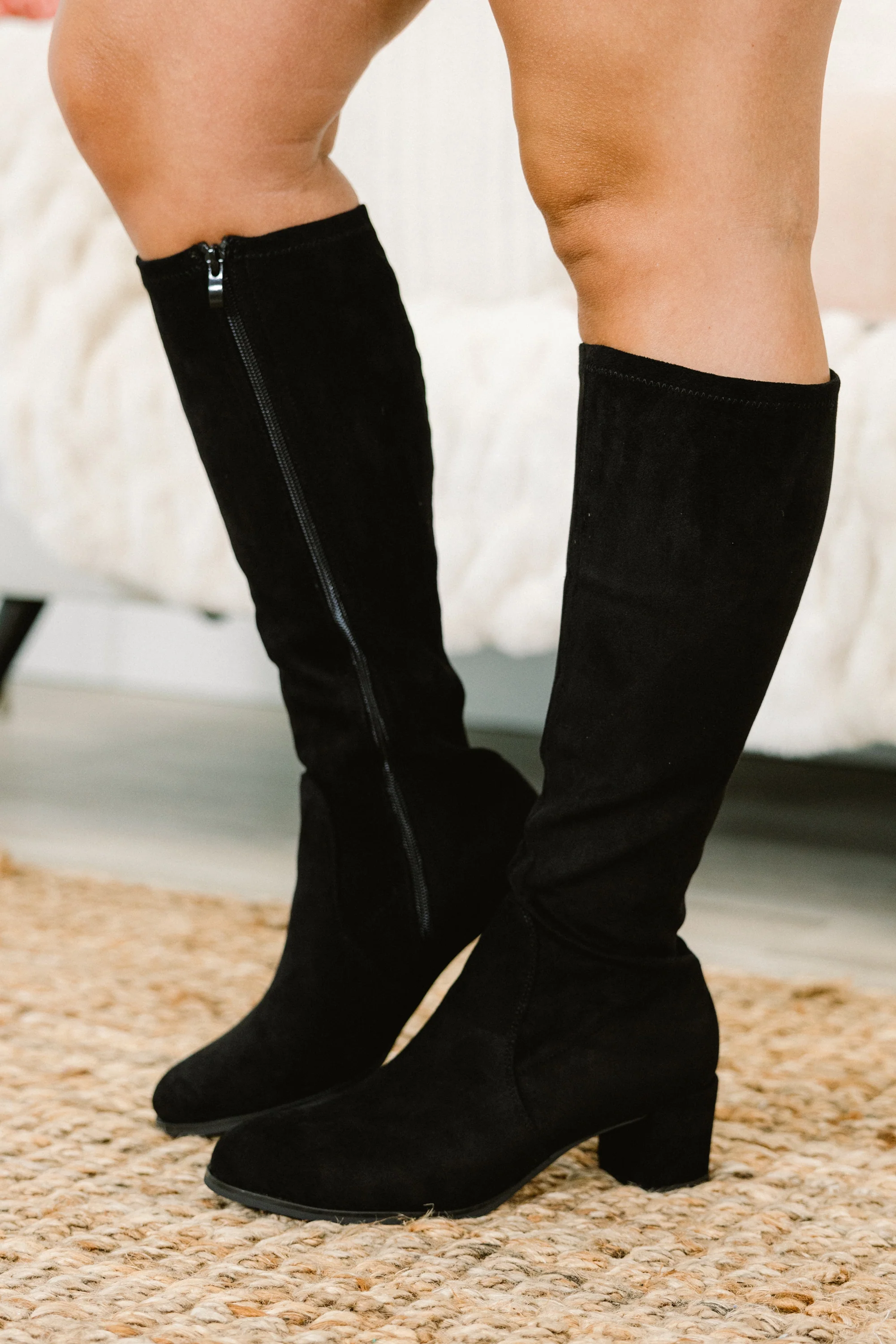 Run, Run, Runaway Wide Calf Boots, Black - Weilaico