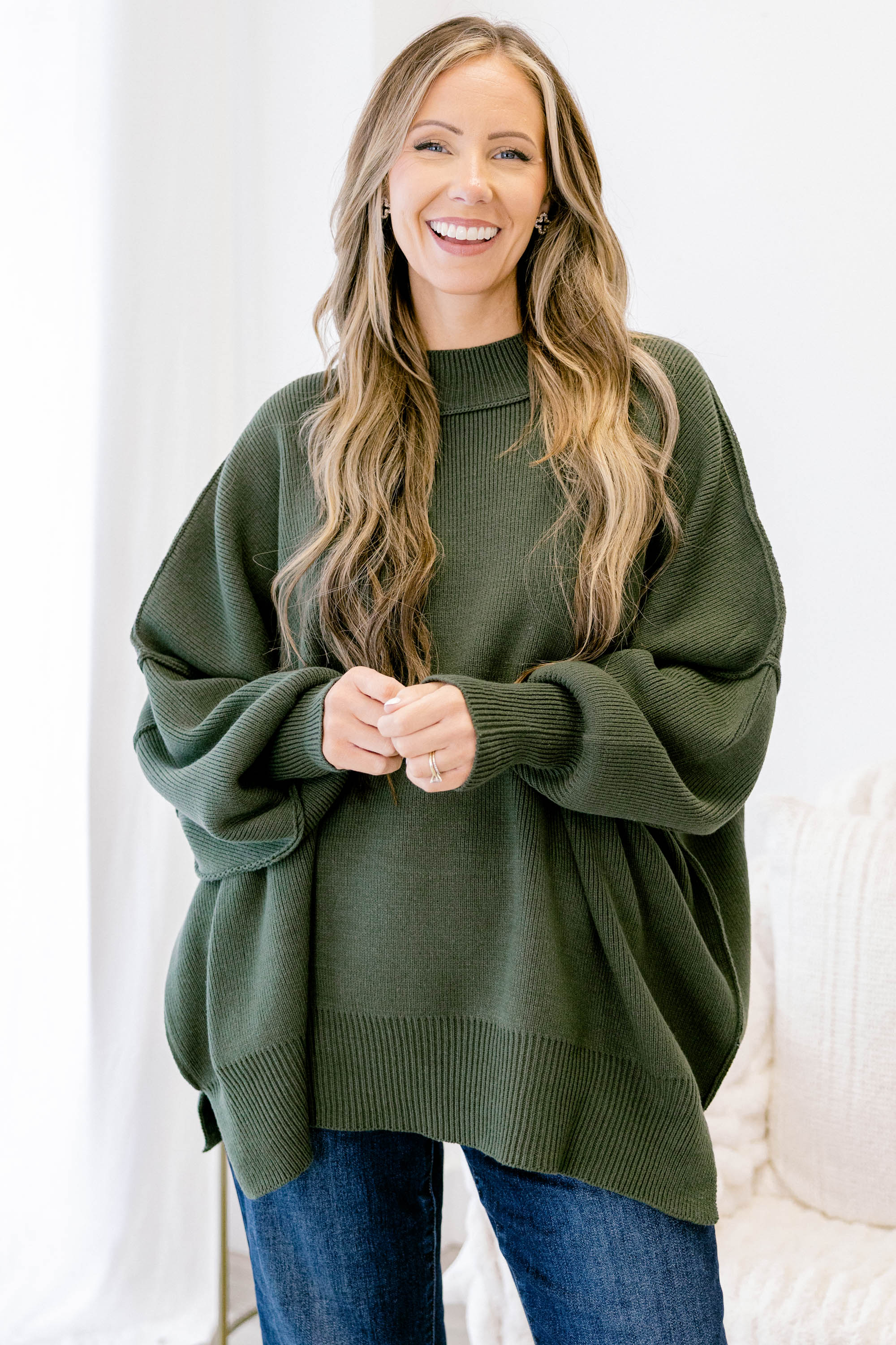 Perfectly Cozy Sweater, Dark Olive - Weilaico
