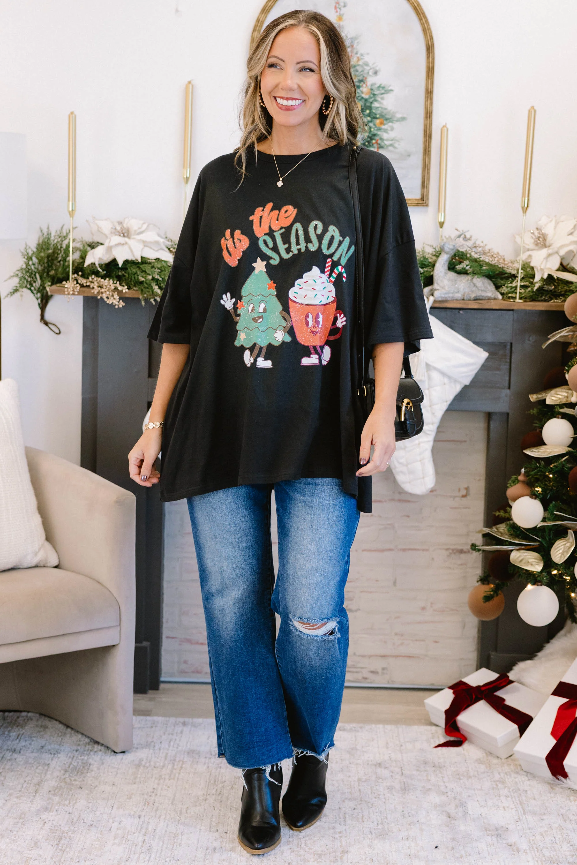 Season of Friends Boyfriend Tee, Black - Weilaico