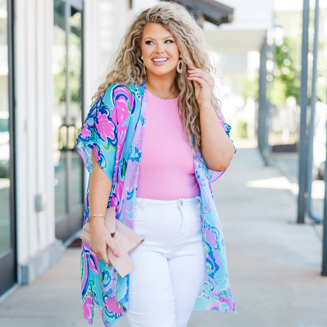 Tangled In Love Kimono, Blue-Pink - Weilaico