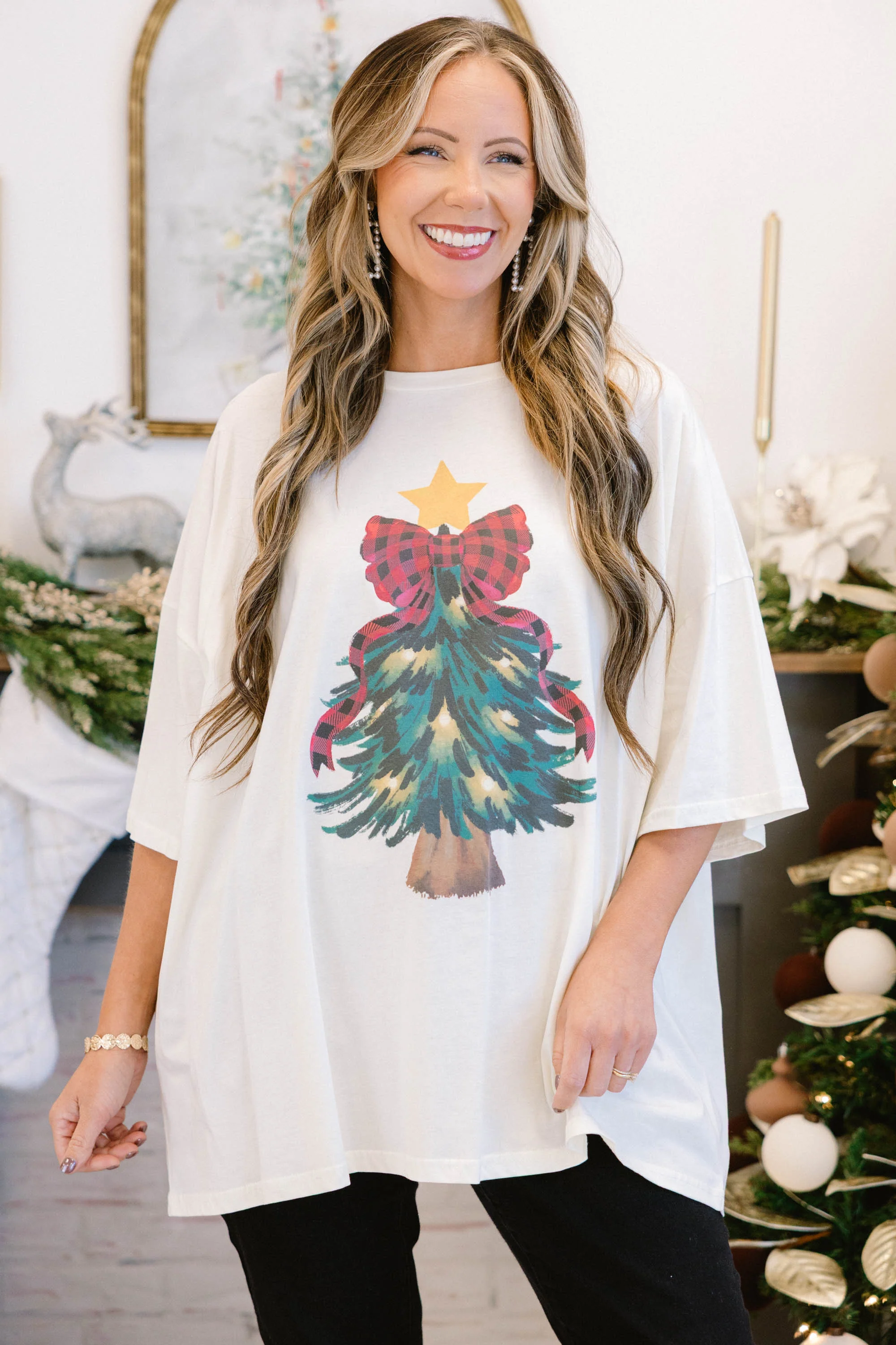 Cute Little Tree Boyfriend Tee, Ivory - Weilaico