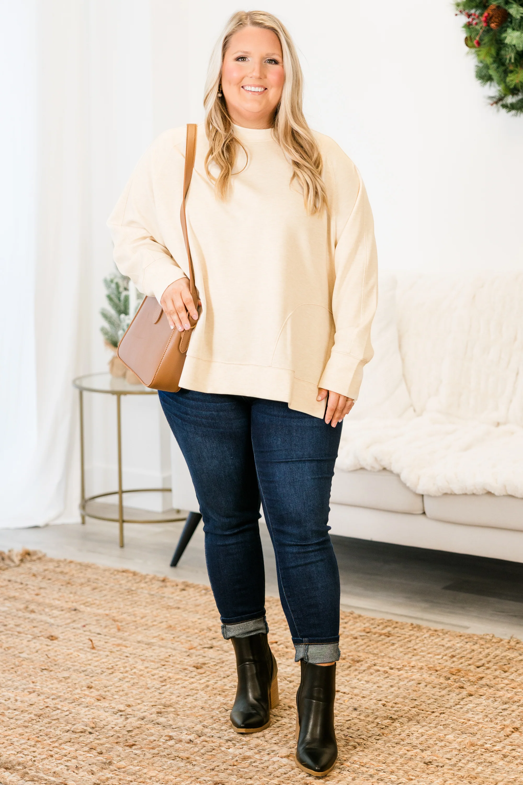 Feels So Sweet Pullover, Heather Beige - Weilaico