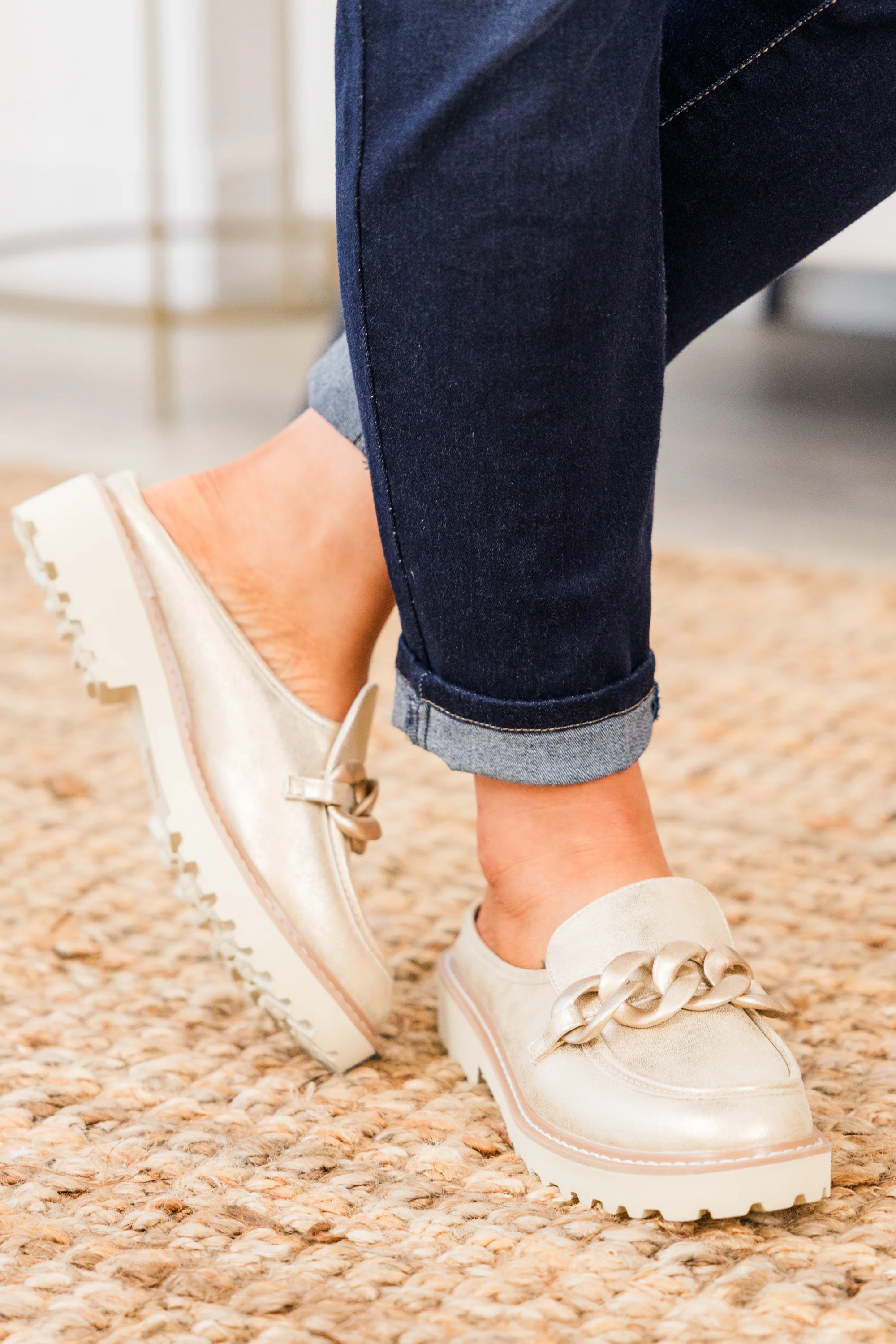 Glitter And Gold Mules, Gold - Weilaico