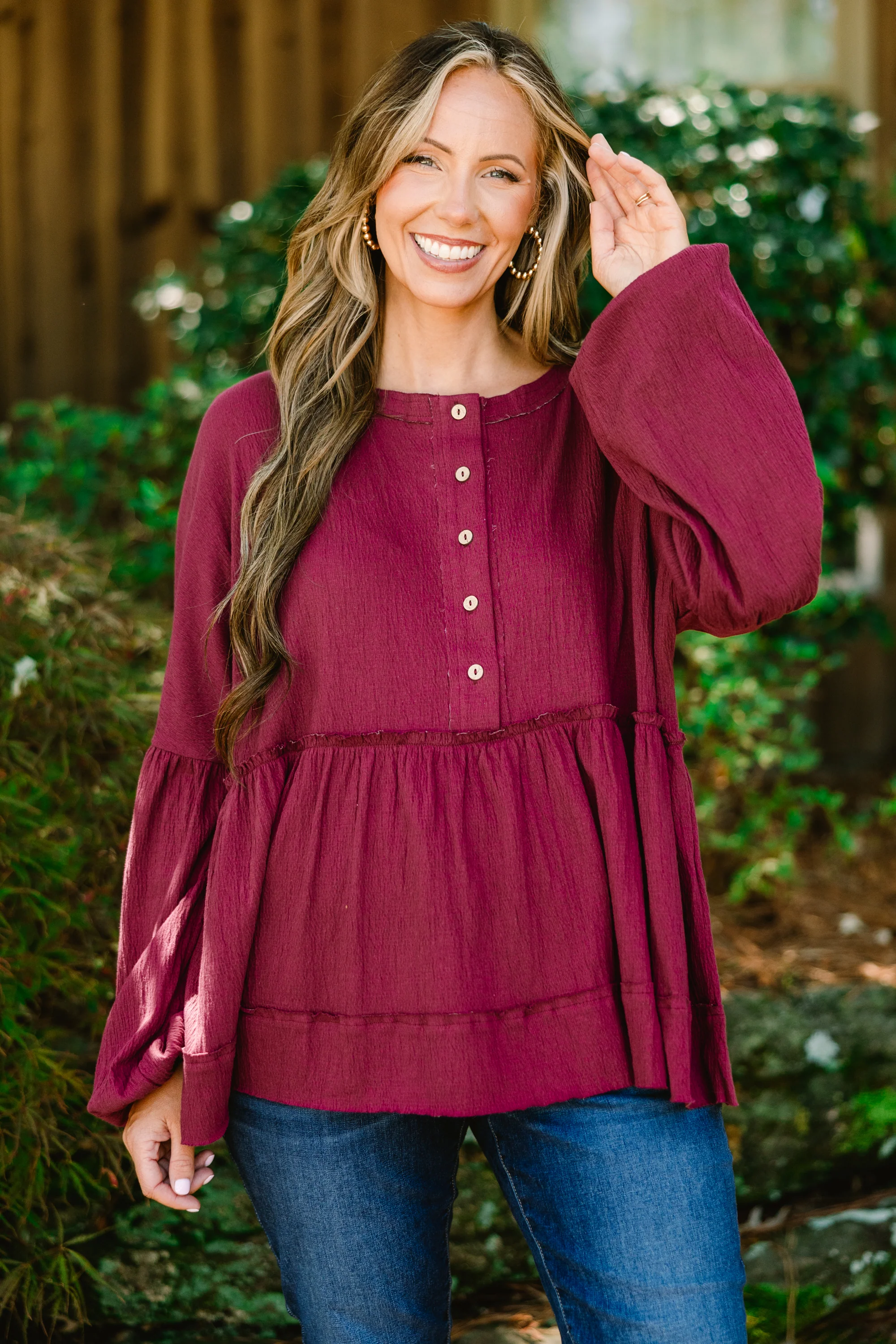 Fun At The Orchard Top, Burgundy - Weilaico