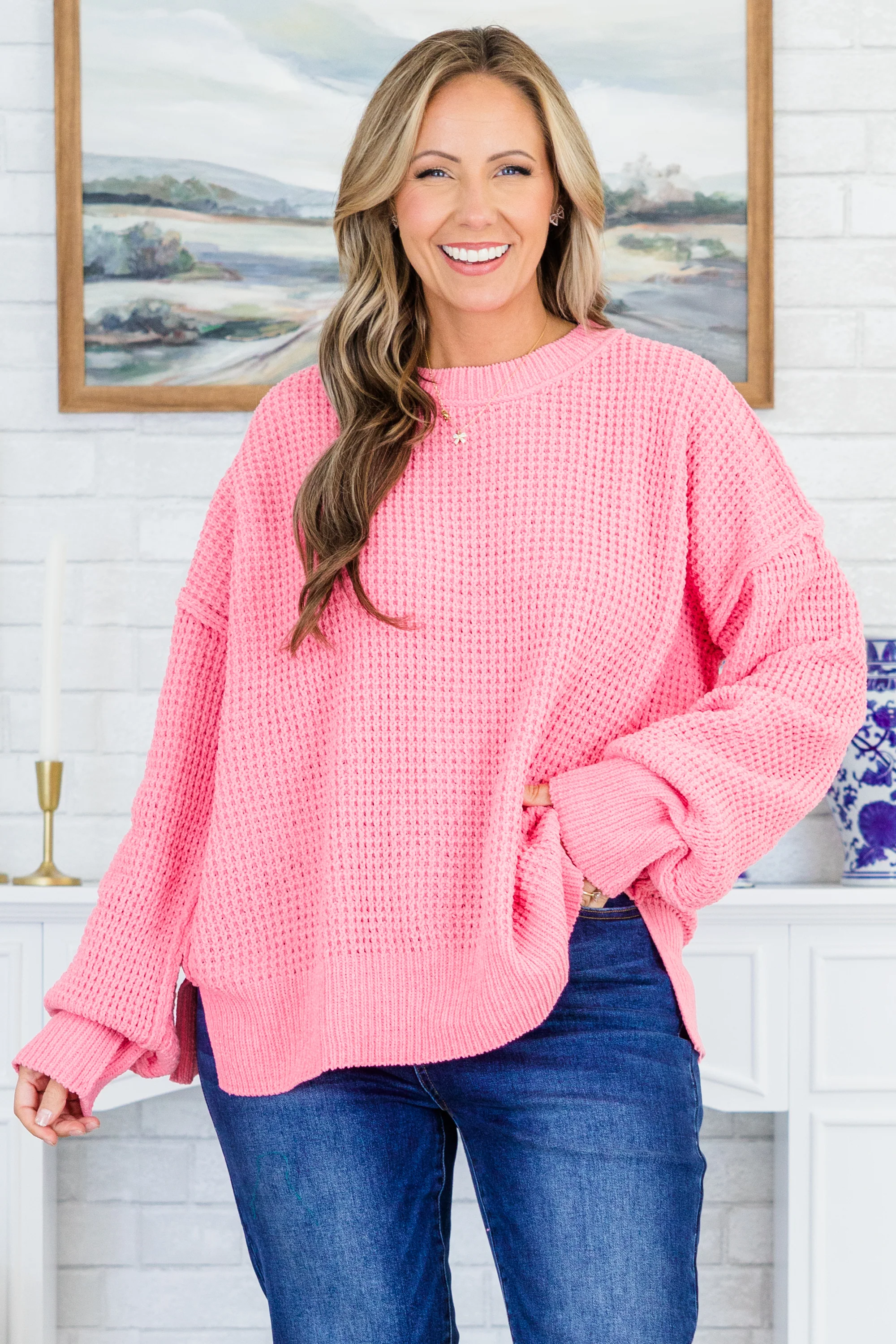 Falling Petals Sweater, Pink - Weilaico