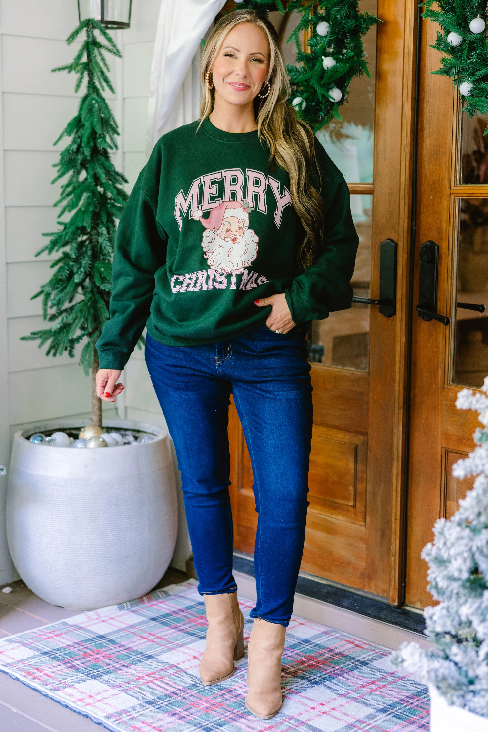Merry Christmas Everyone Sweatshirt, Forest Green - Weilaico