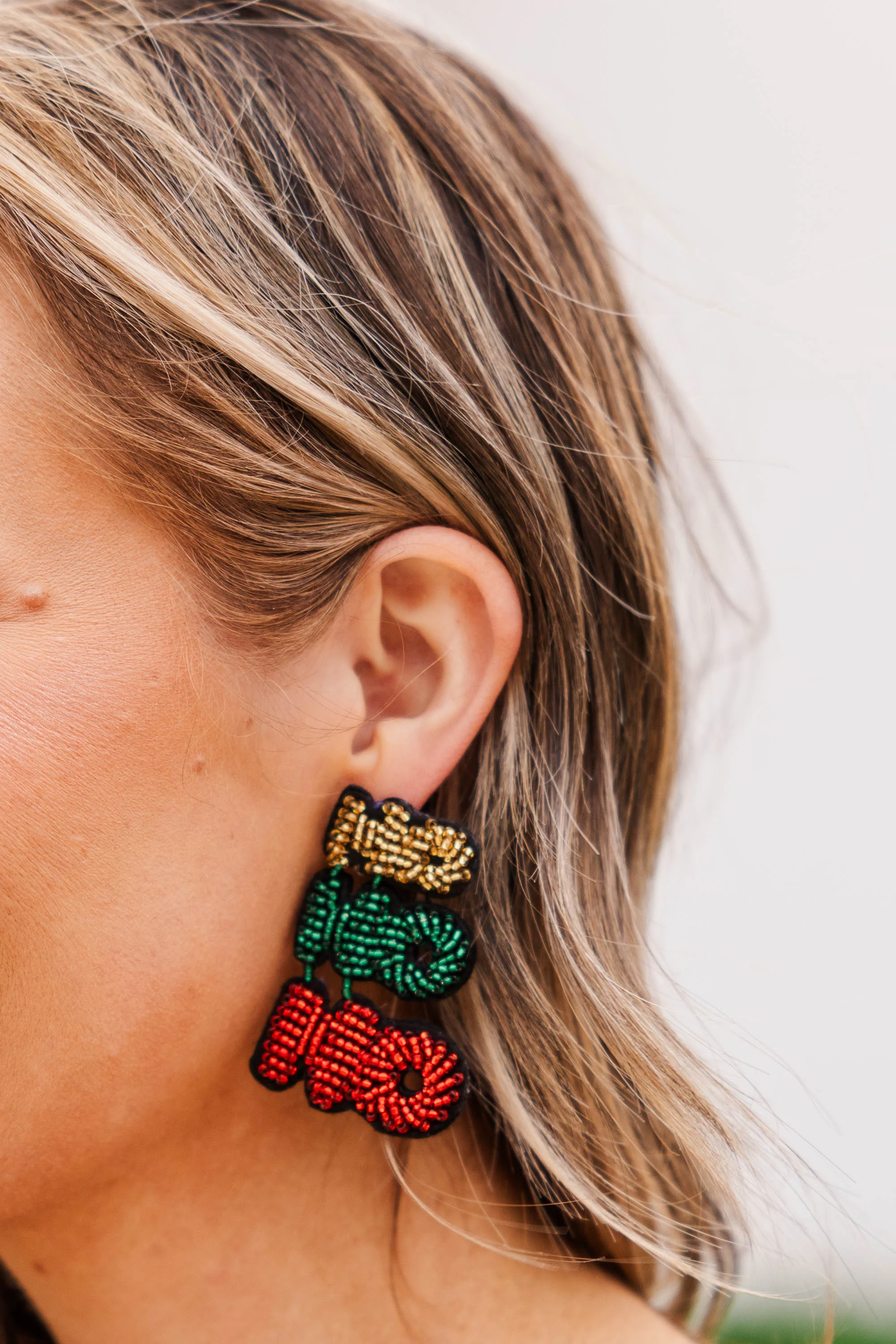 Ho Ho Ho Beaded Earrings, Multi - Weilaico