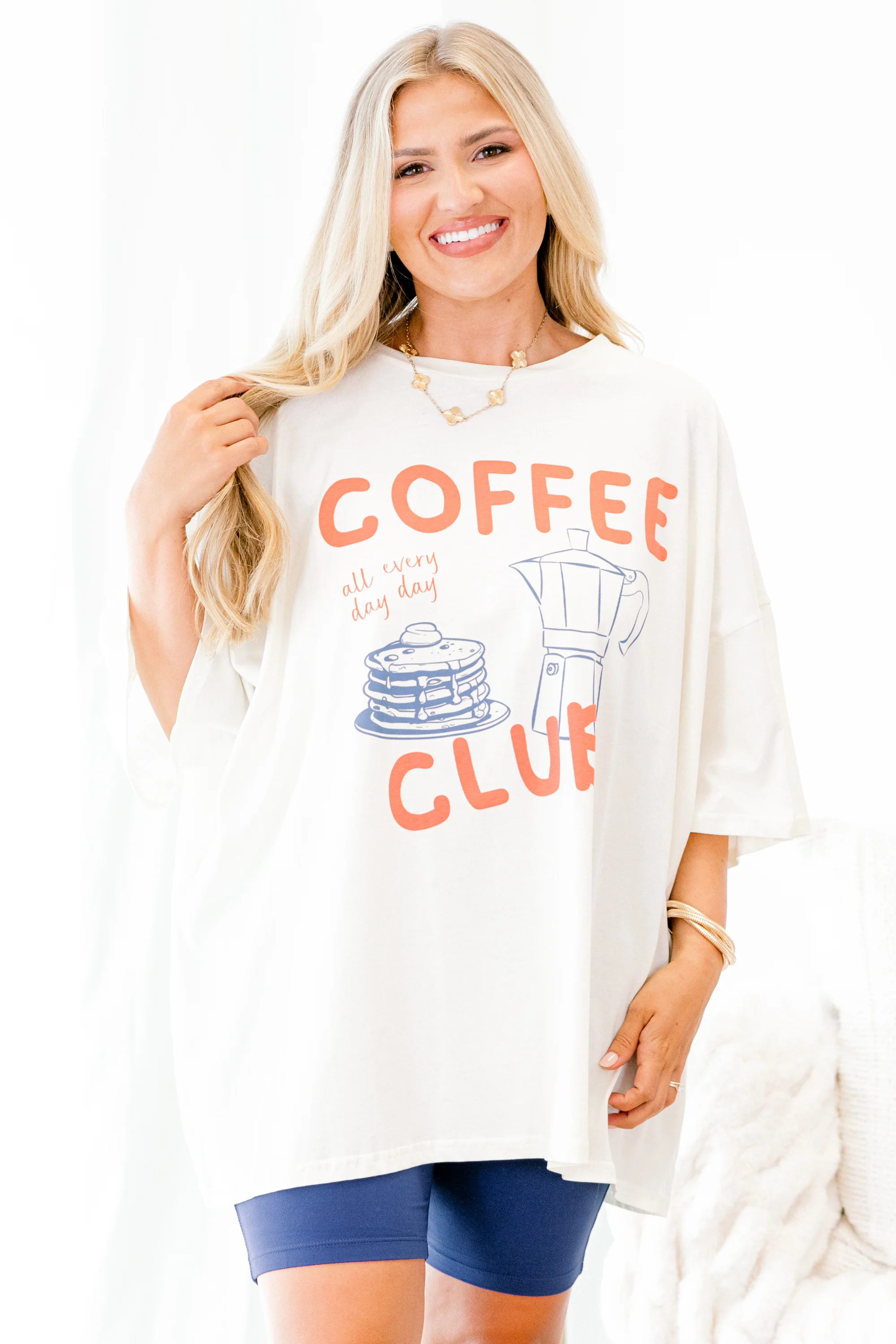 Coffee Club Boyfriend Tee, Ivory - Weilaico