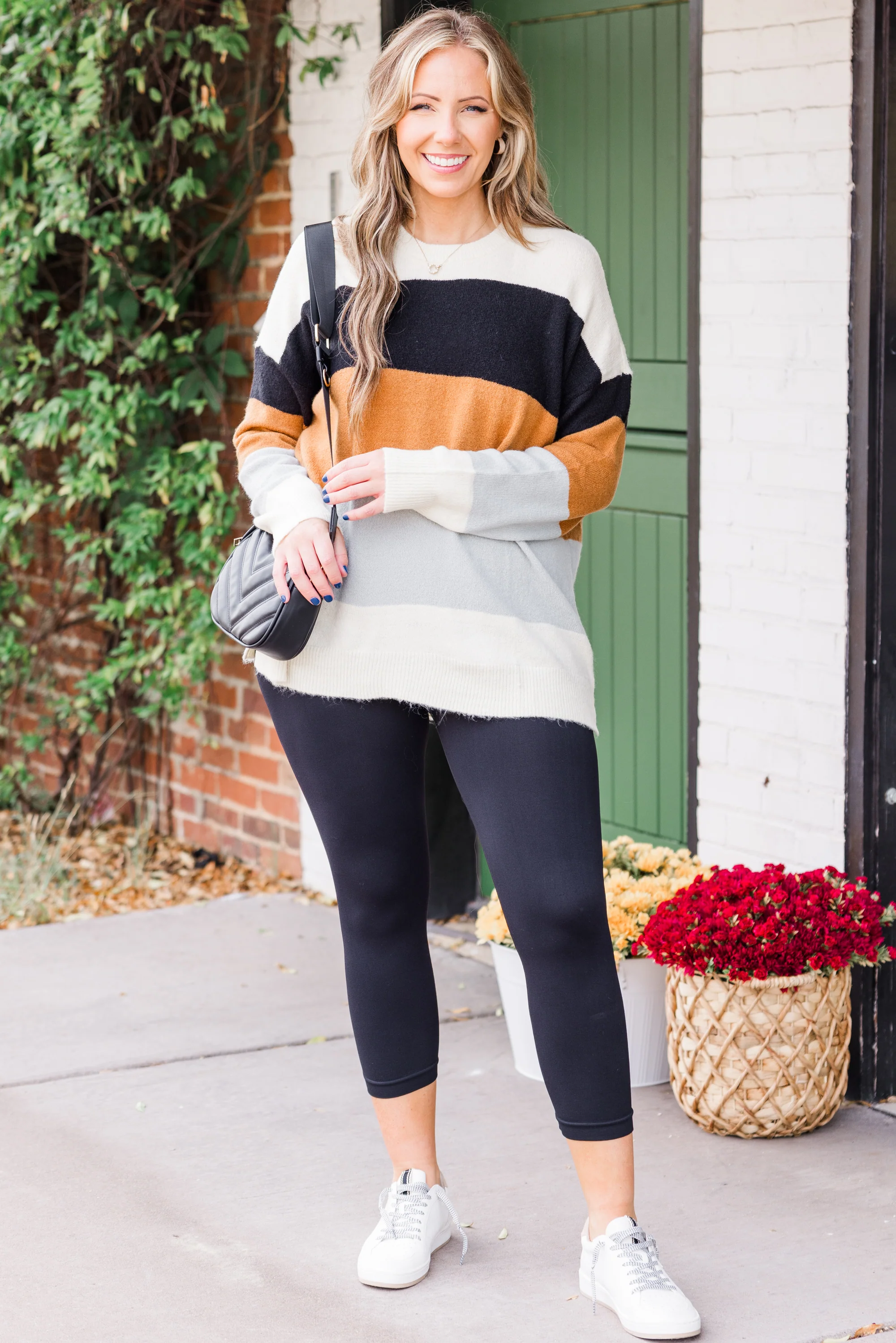 Spice Latte Stripe Sweater, Black-Mustard - Weilaico