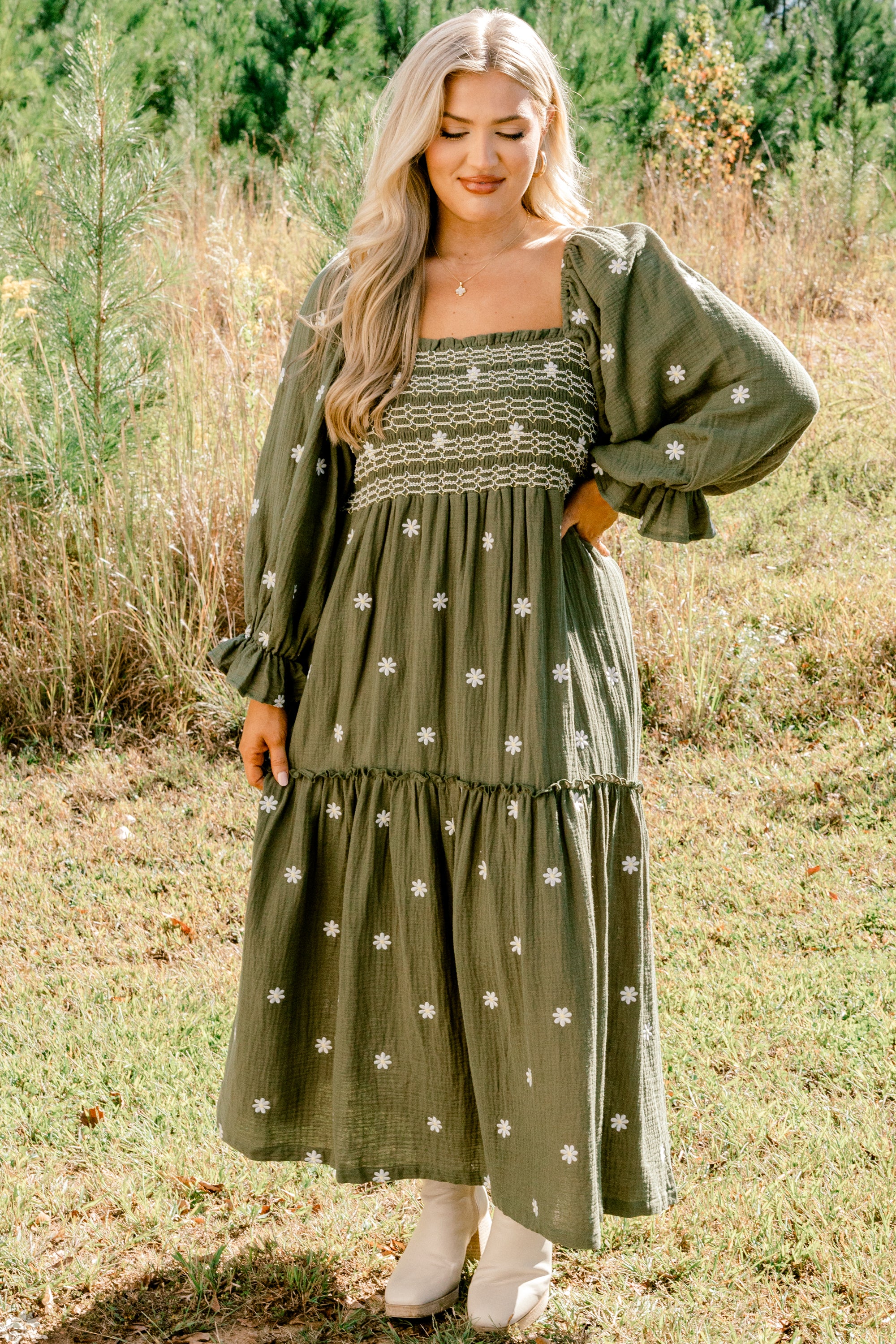 Wildflower Wonder Dress, Olive - Weilaico