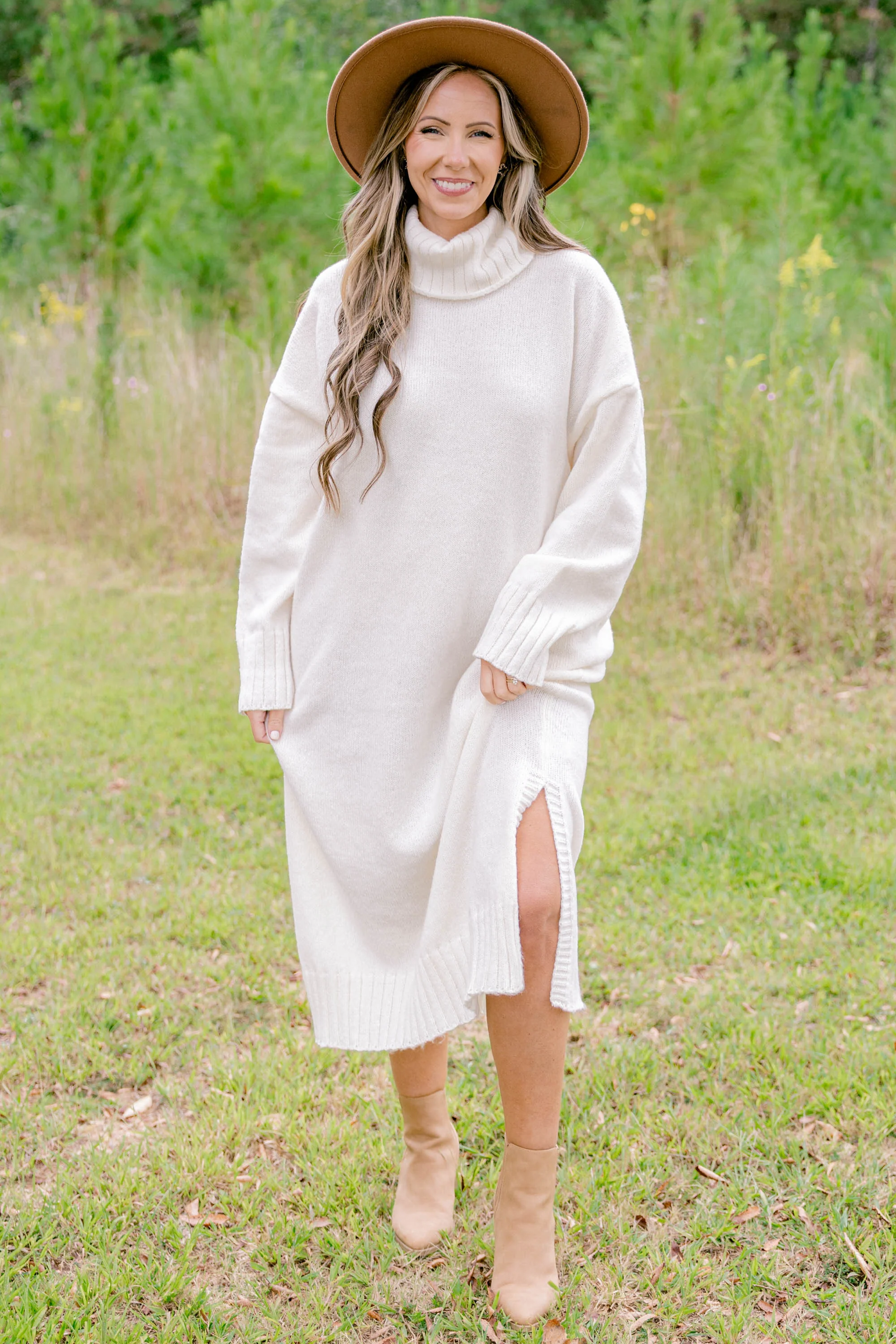 On The Mark Sweater Dress, Cream - Weilaico