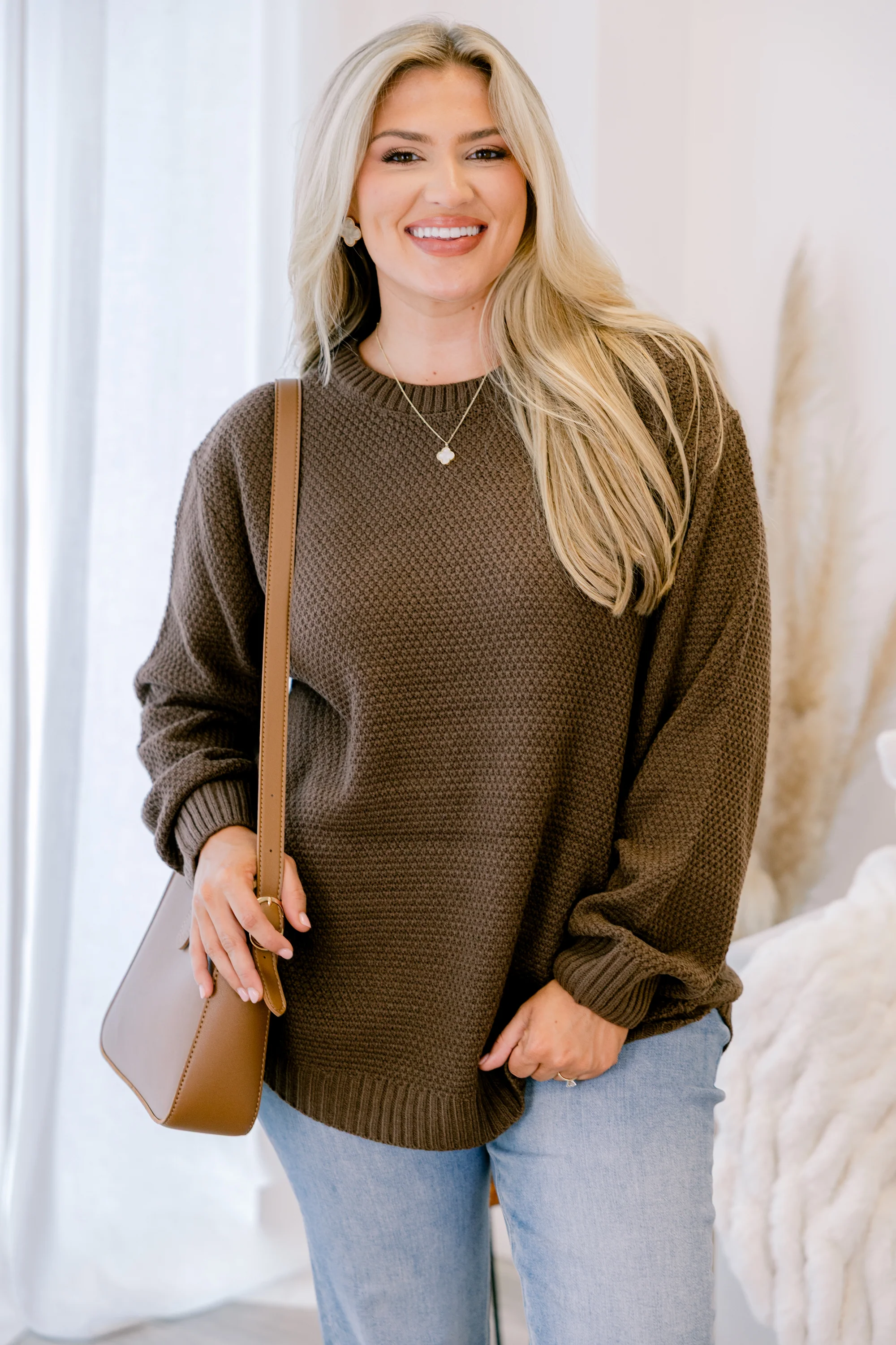 Fully Committed Sweater, Brown - Weilaico