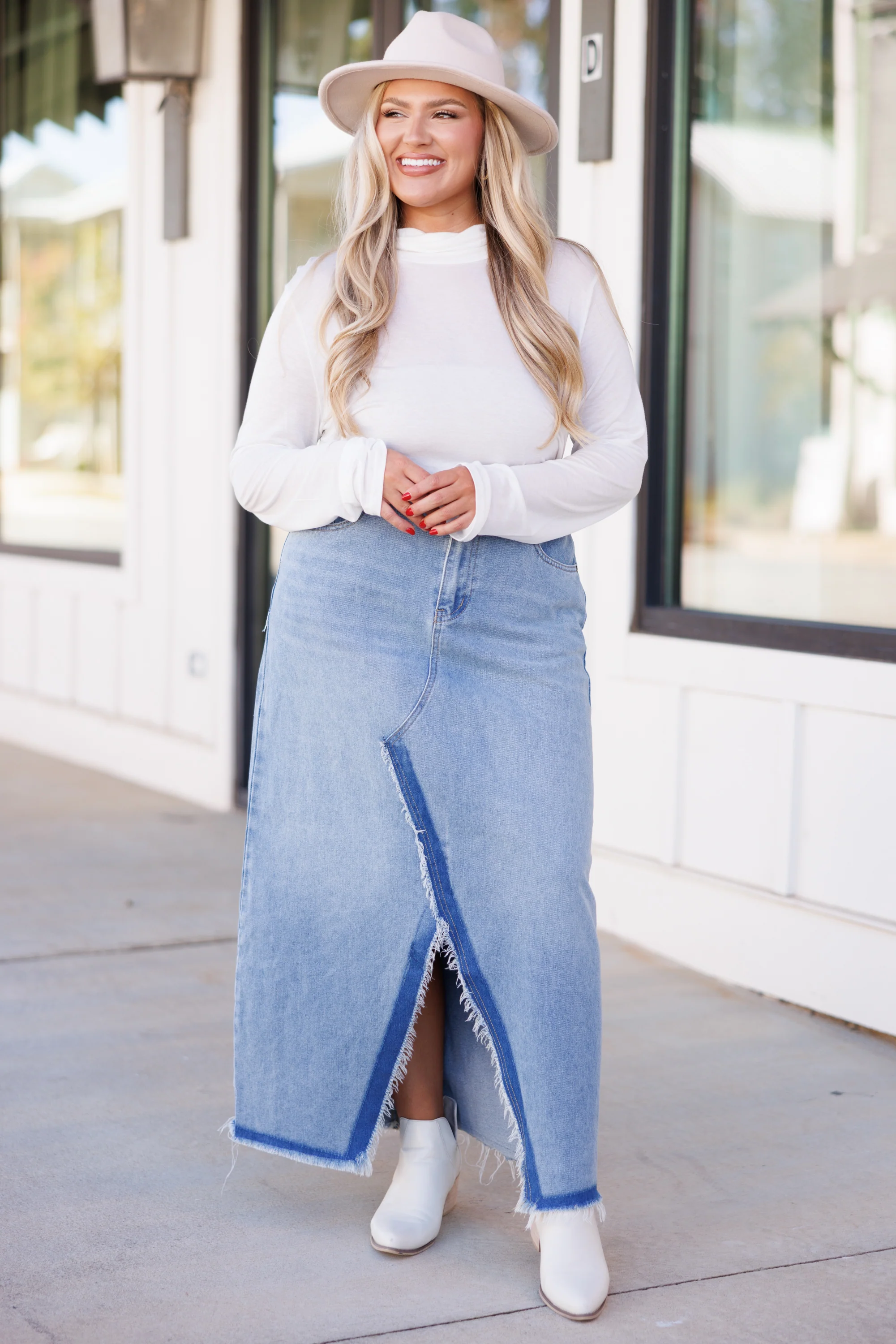 Making Strides Jean Skirt, Light Wash - Weilaico