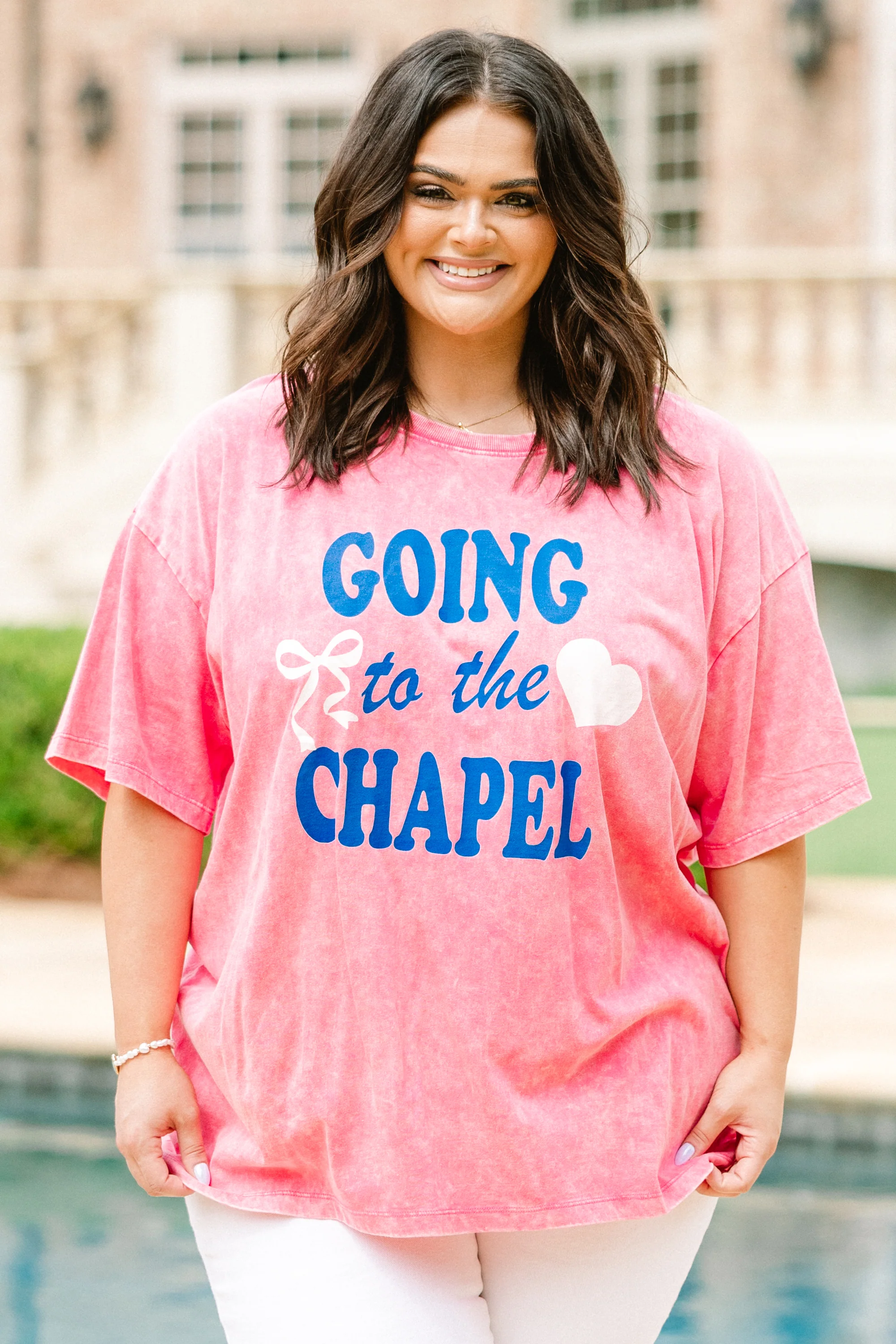 We're Going to the Chapel Acid Wash Relaxed Tee, Fuchsia - Weilaico