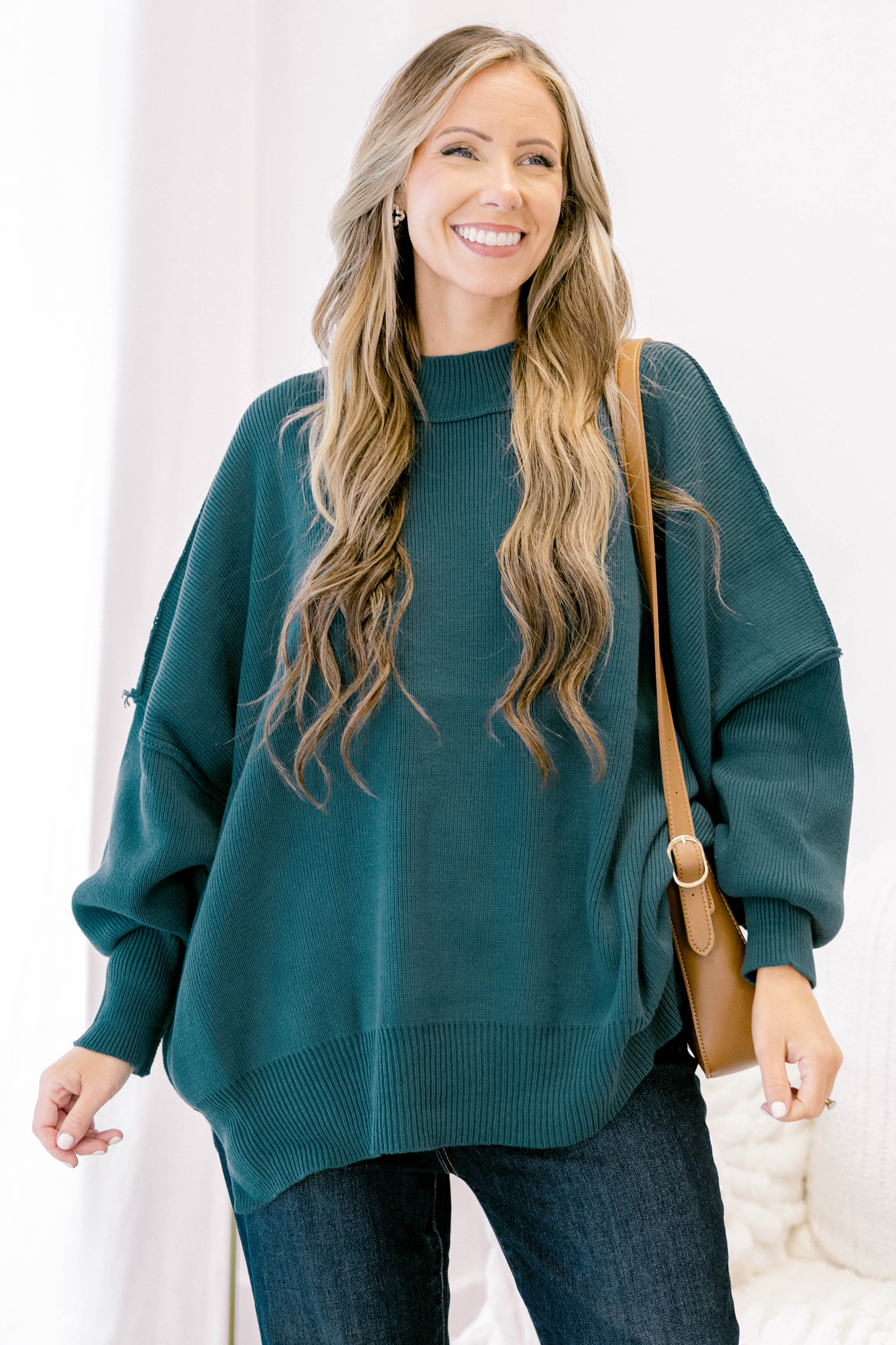 Perfectly Cozy Sweater, Teal - Weilaico