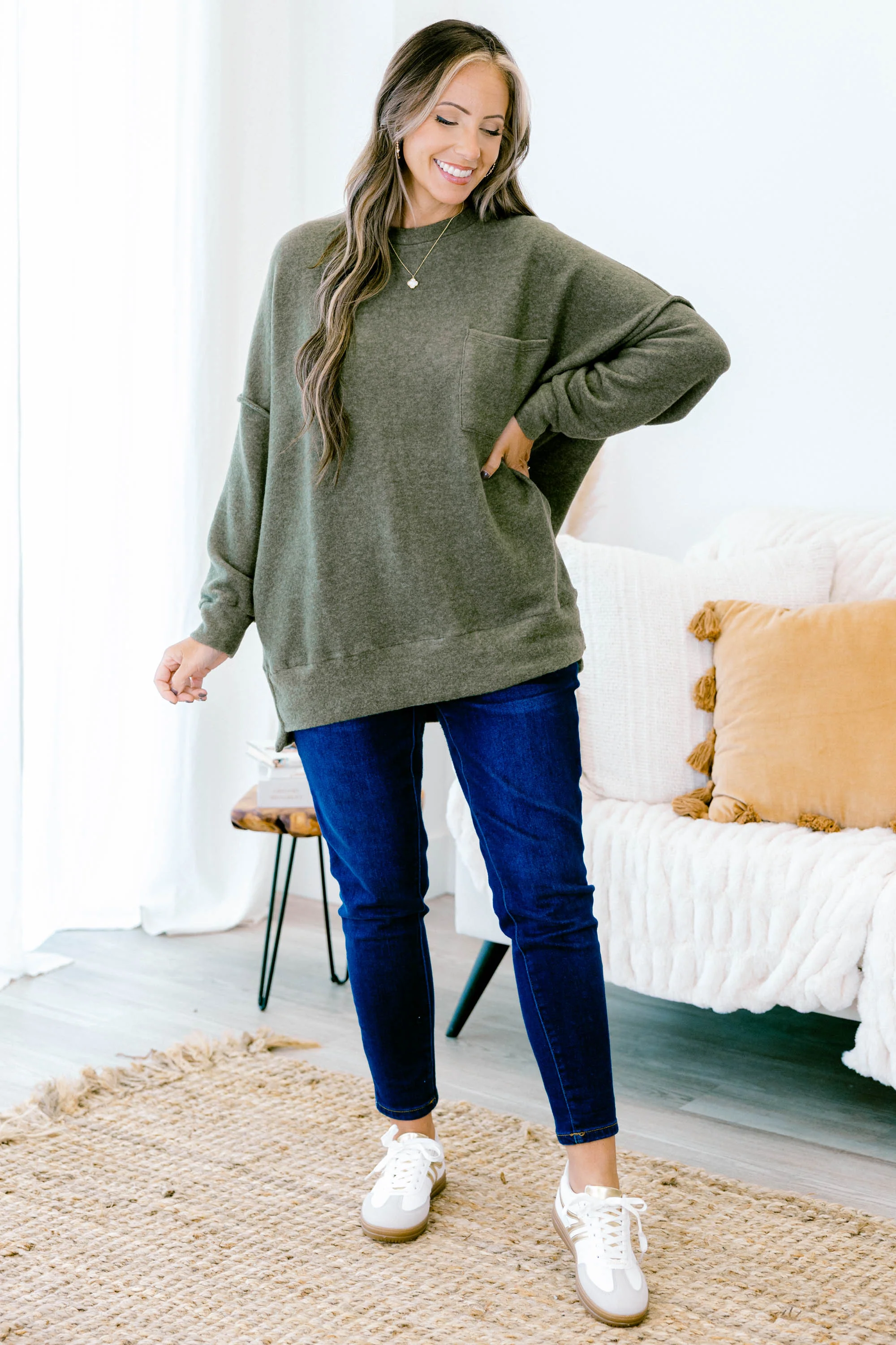 Just Take A Break Sweater, Dark Olive - Weilaico