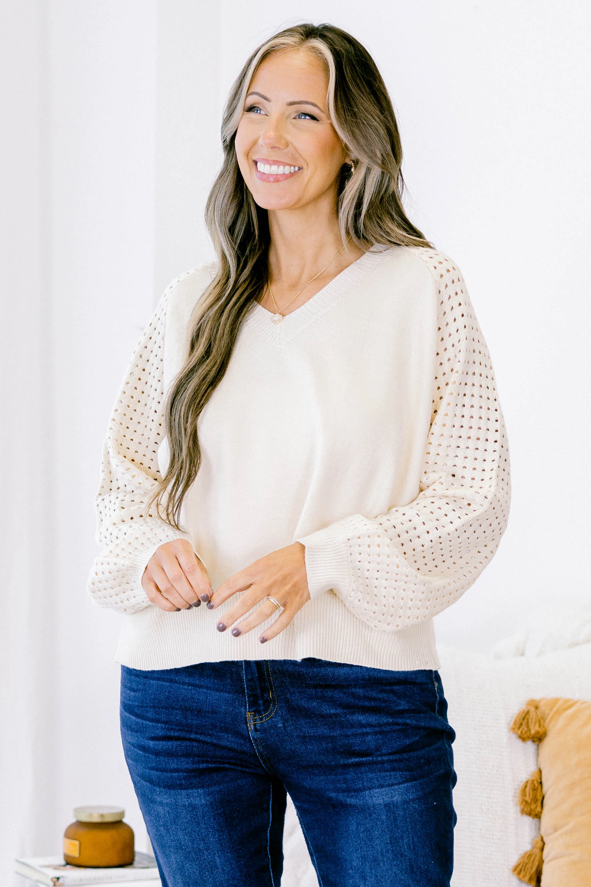 Lighten My Mood Sweater, Cream - Weilaico