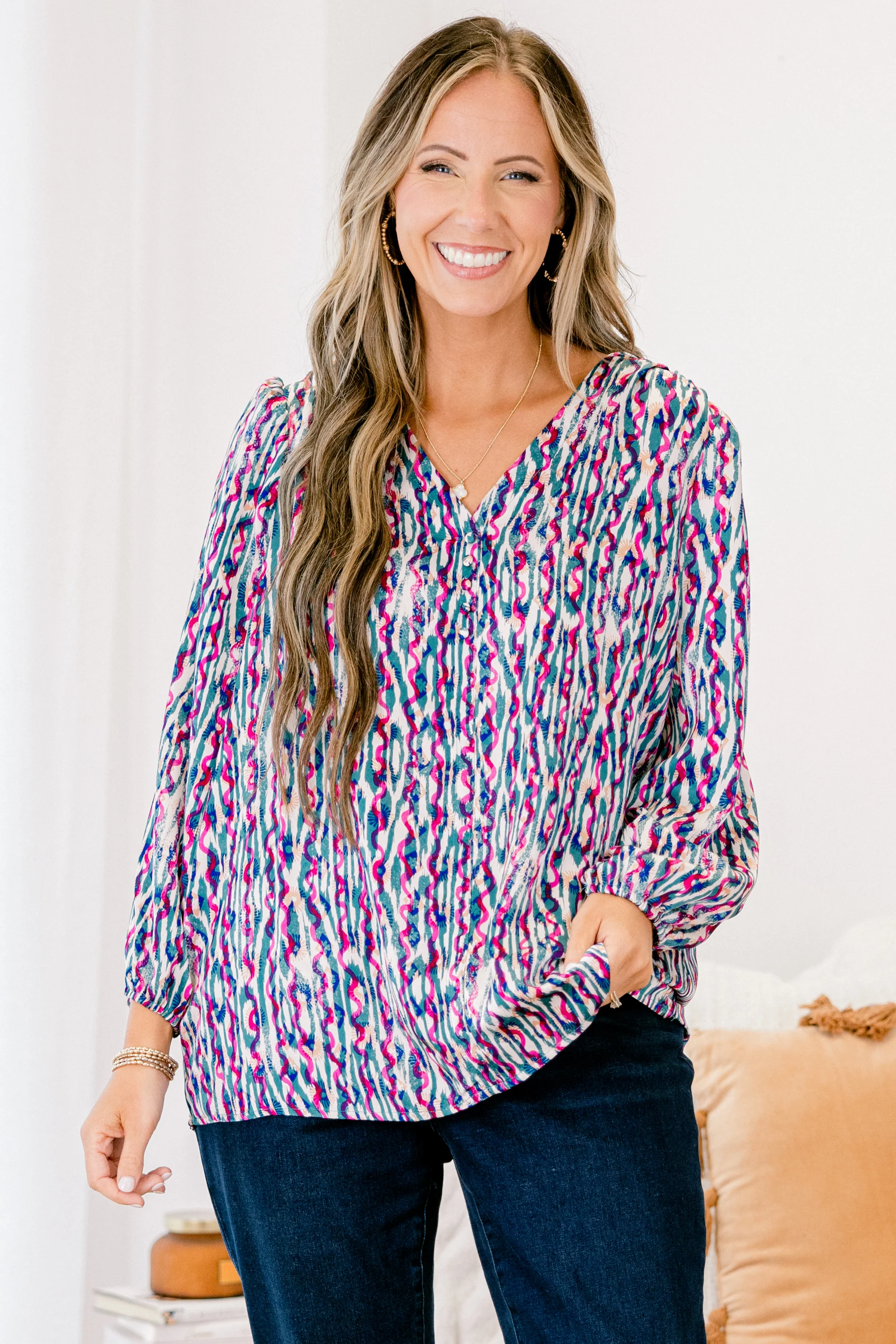 Timeless Flow Top, Jade Multi - Weilaico
