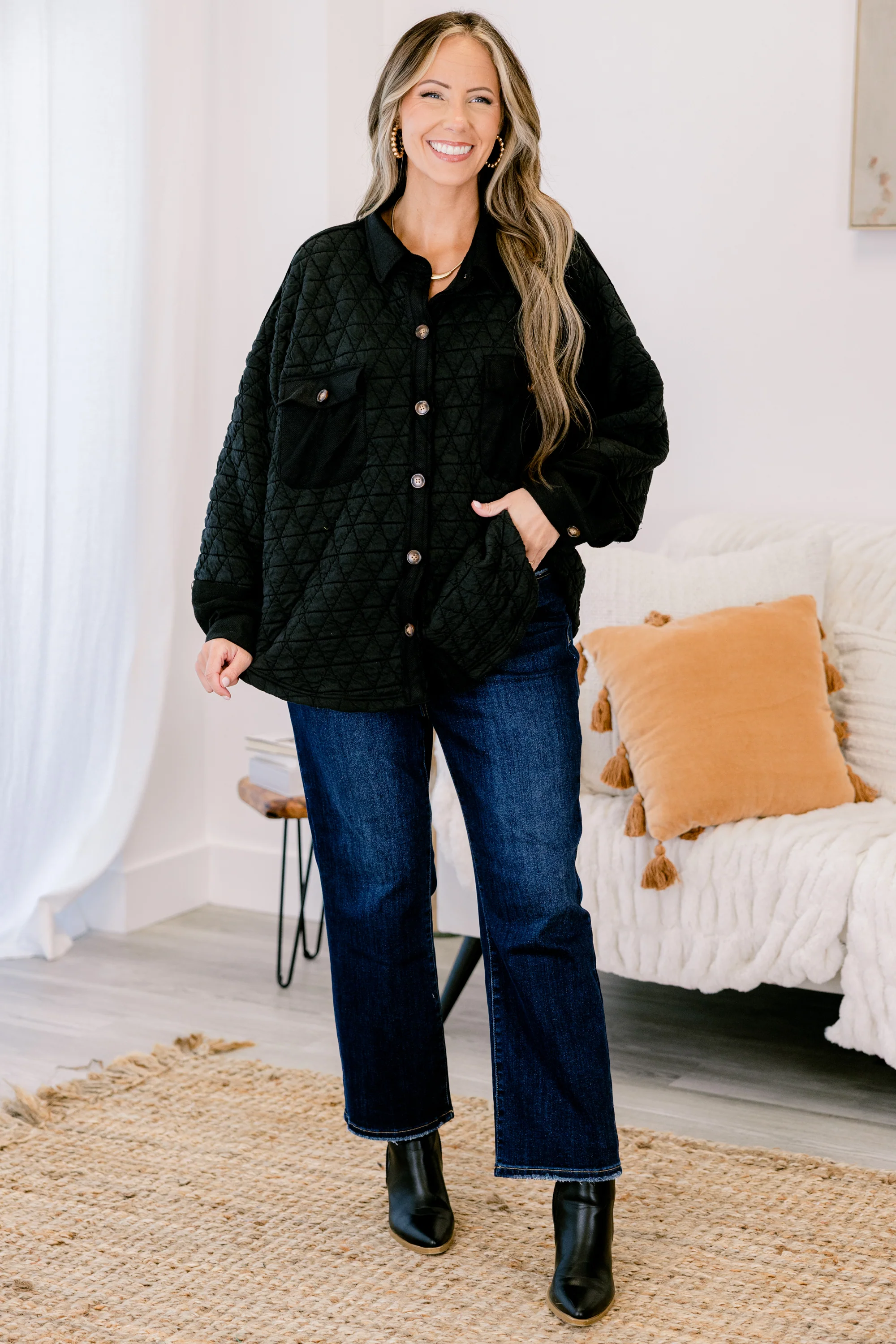 Apple Cider Shacket, Black - Weilaico