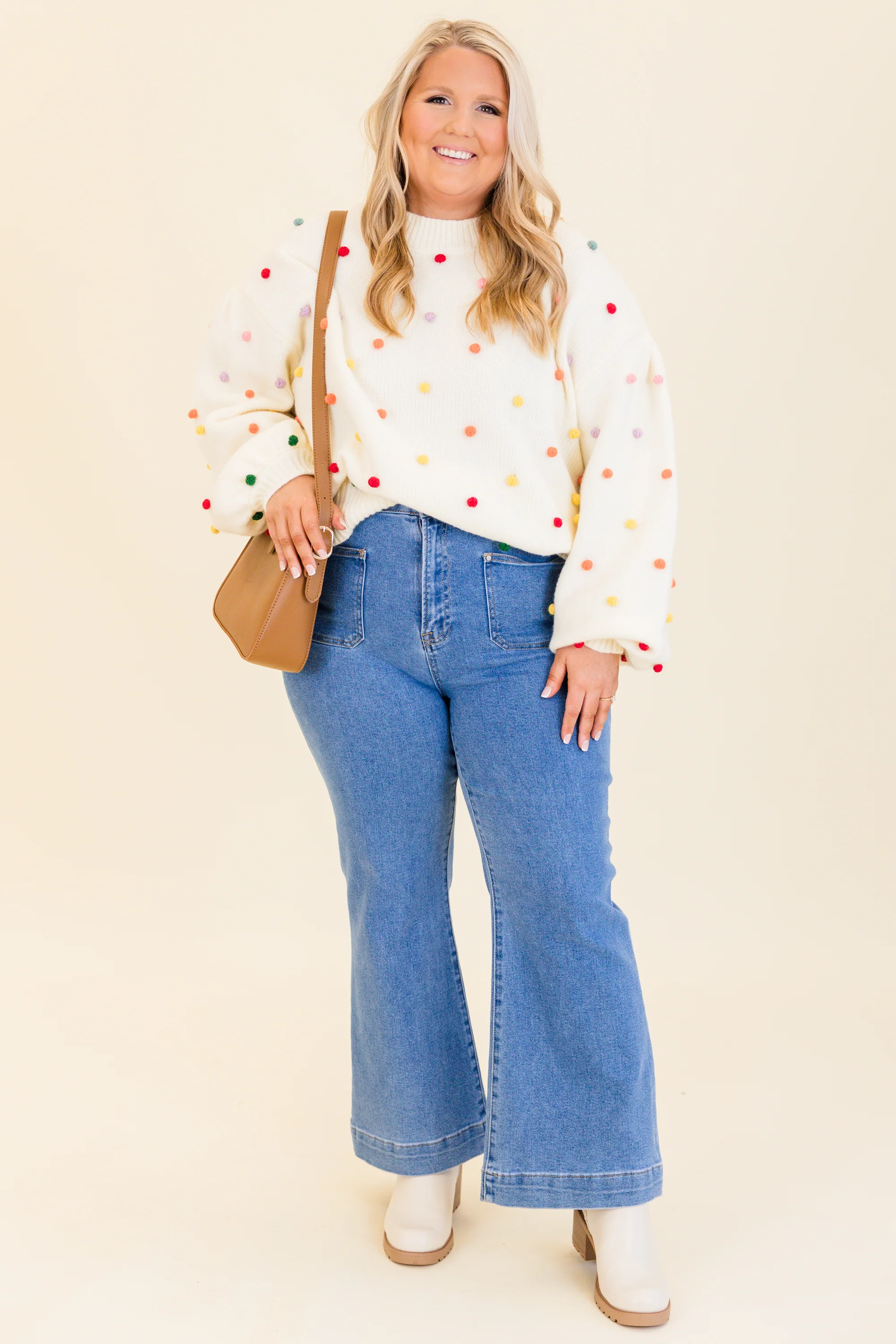 Spotted Charm Sweater, Cream - Weilaico