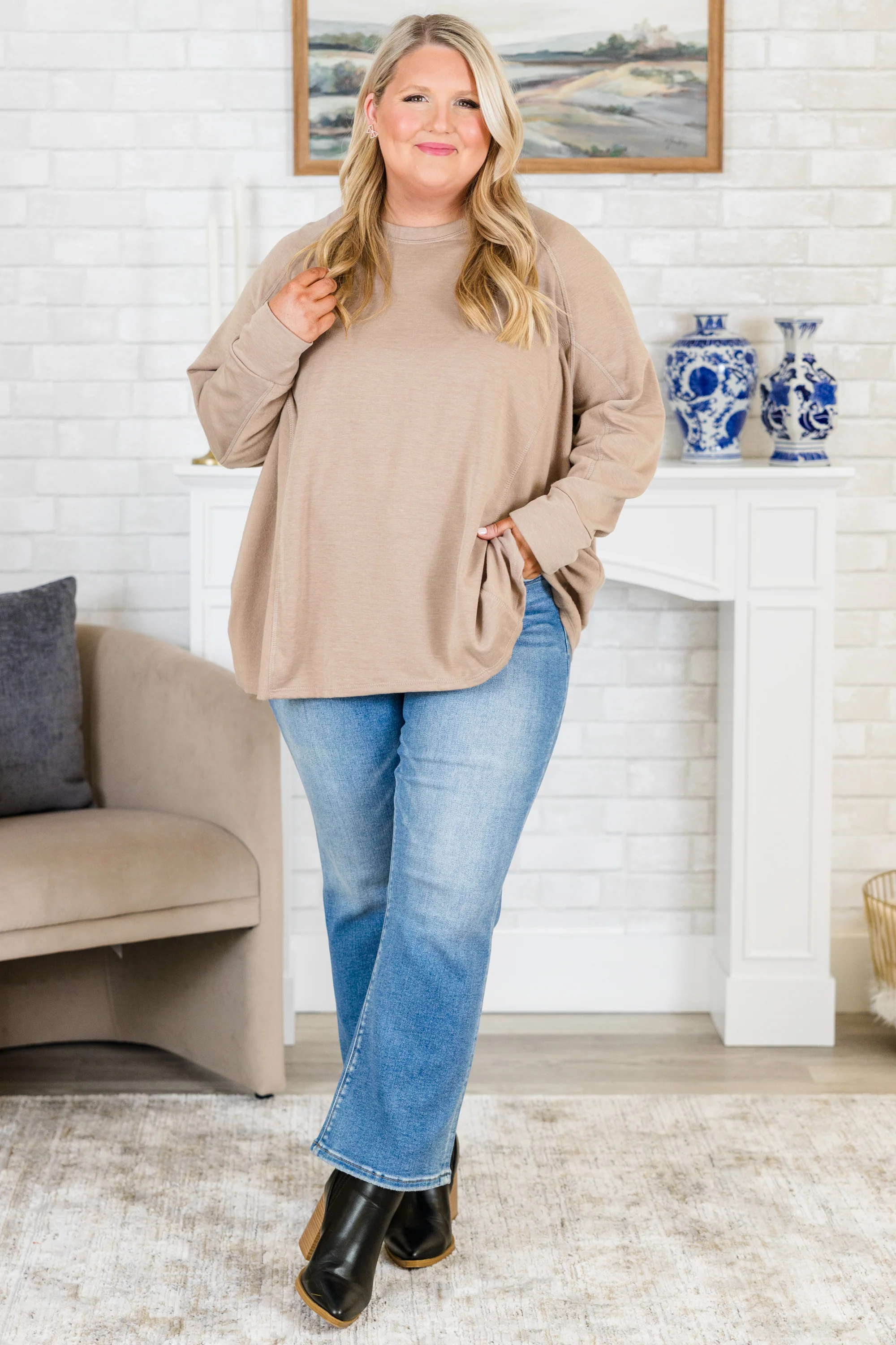 Time To Leave Pullover, Taupe - Weilaico