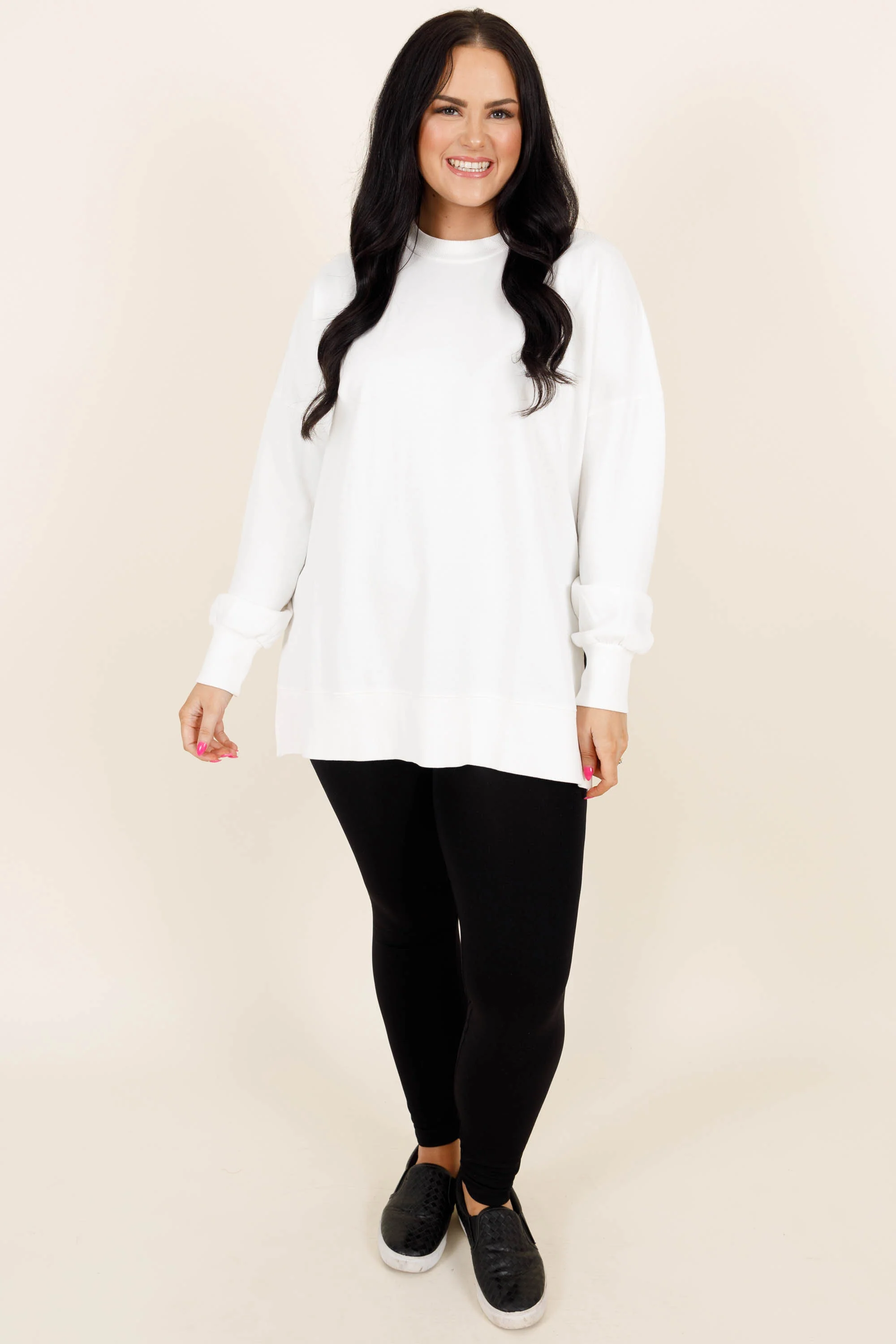 Cozy Crewneck Pullover, White - Weilaico