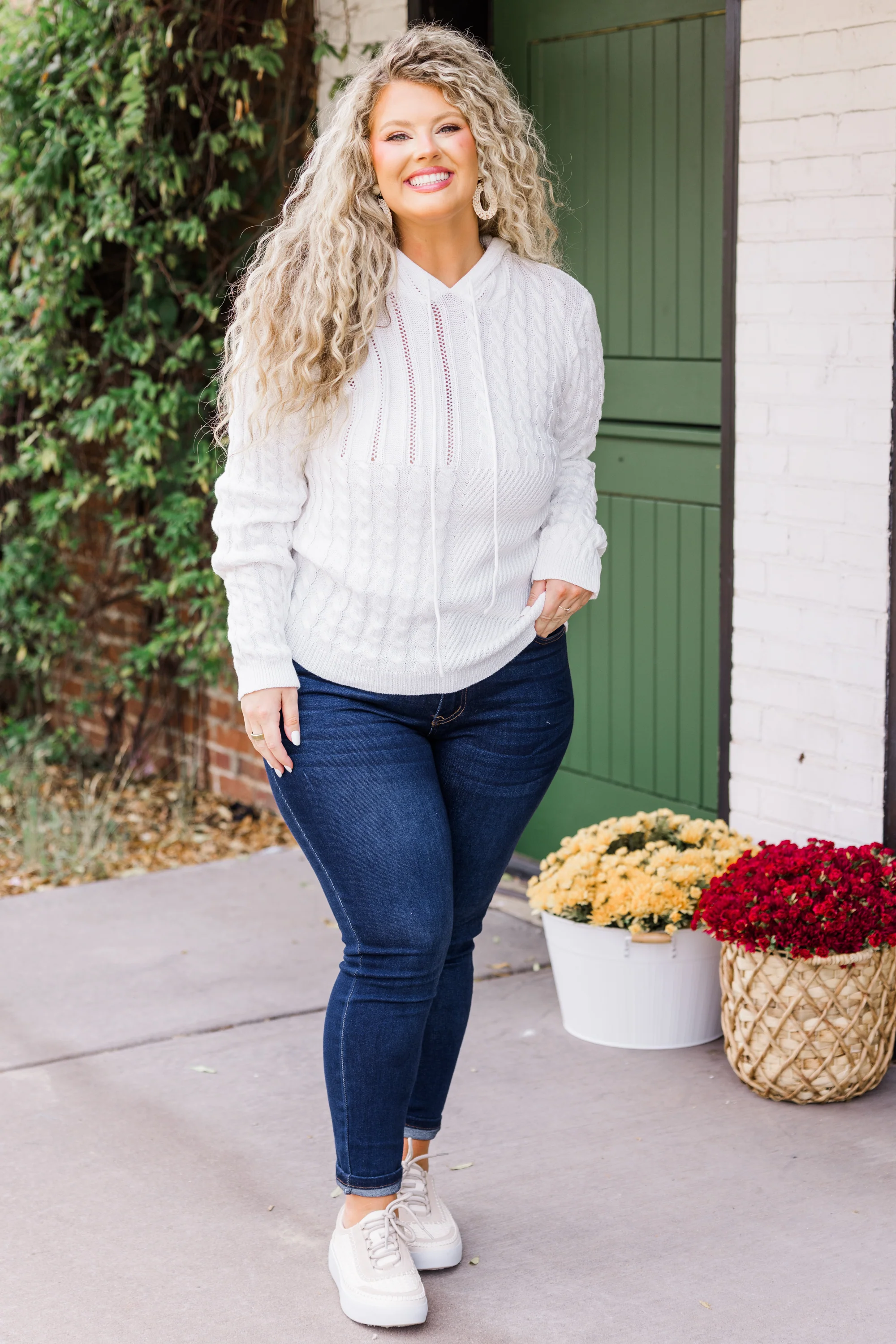 Knit Me Up Hoodie, White - Weilaico