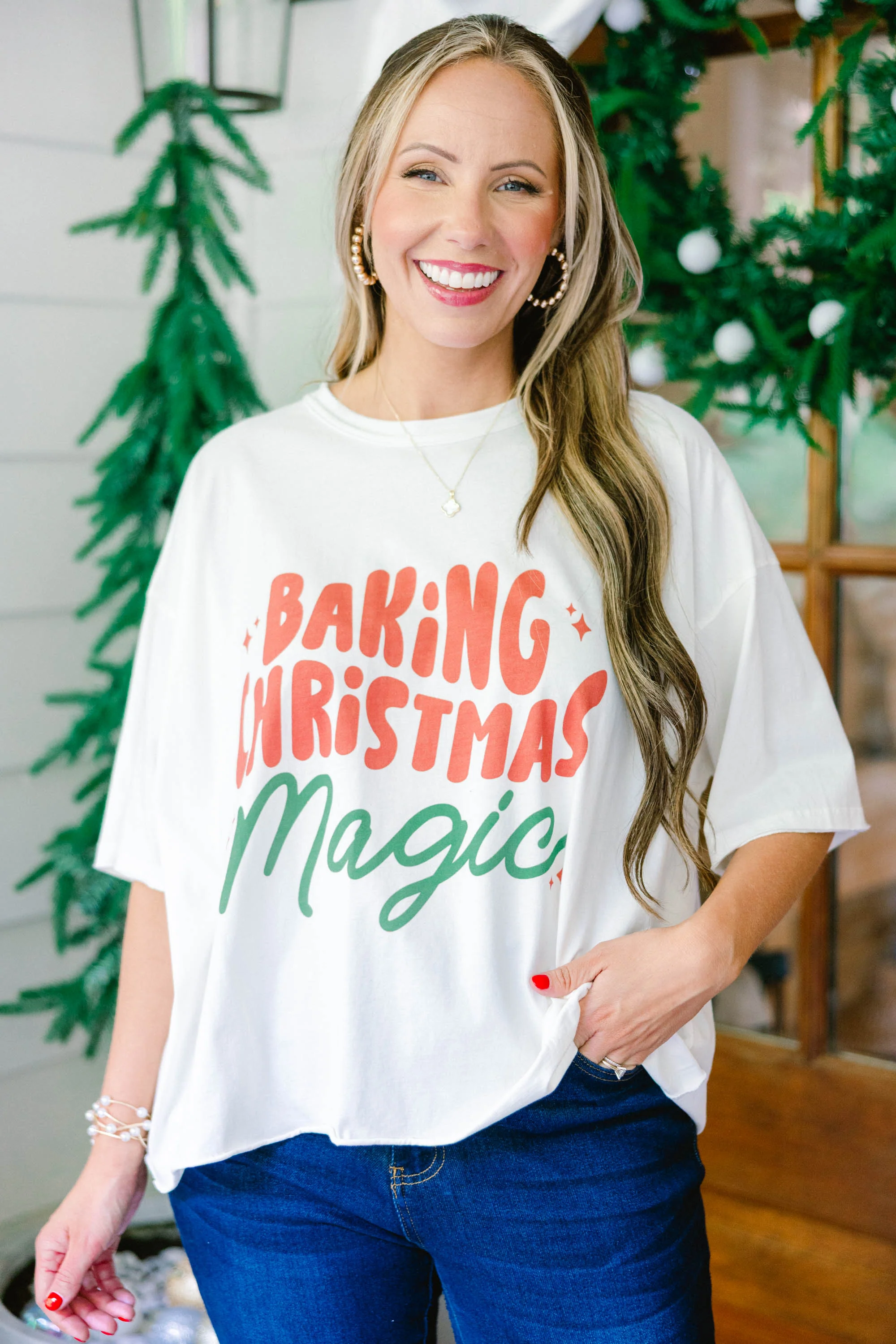 Baking Christmas Magic Vintage Wash Tee, White - Weilaico