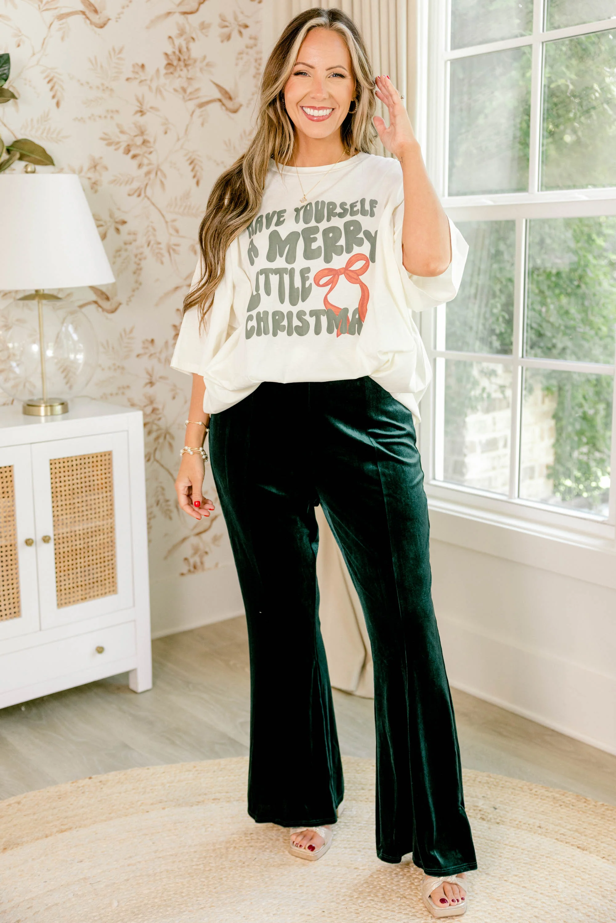 Having a Merry Time Boyfriend Tee, Ivory - Weilaico