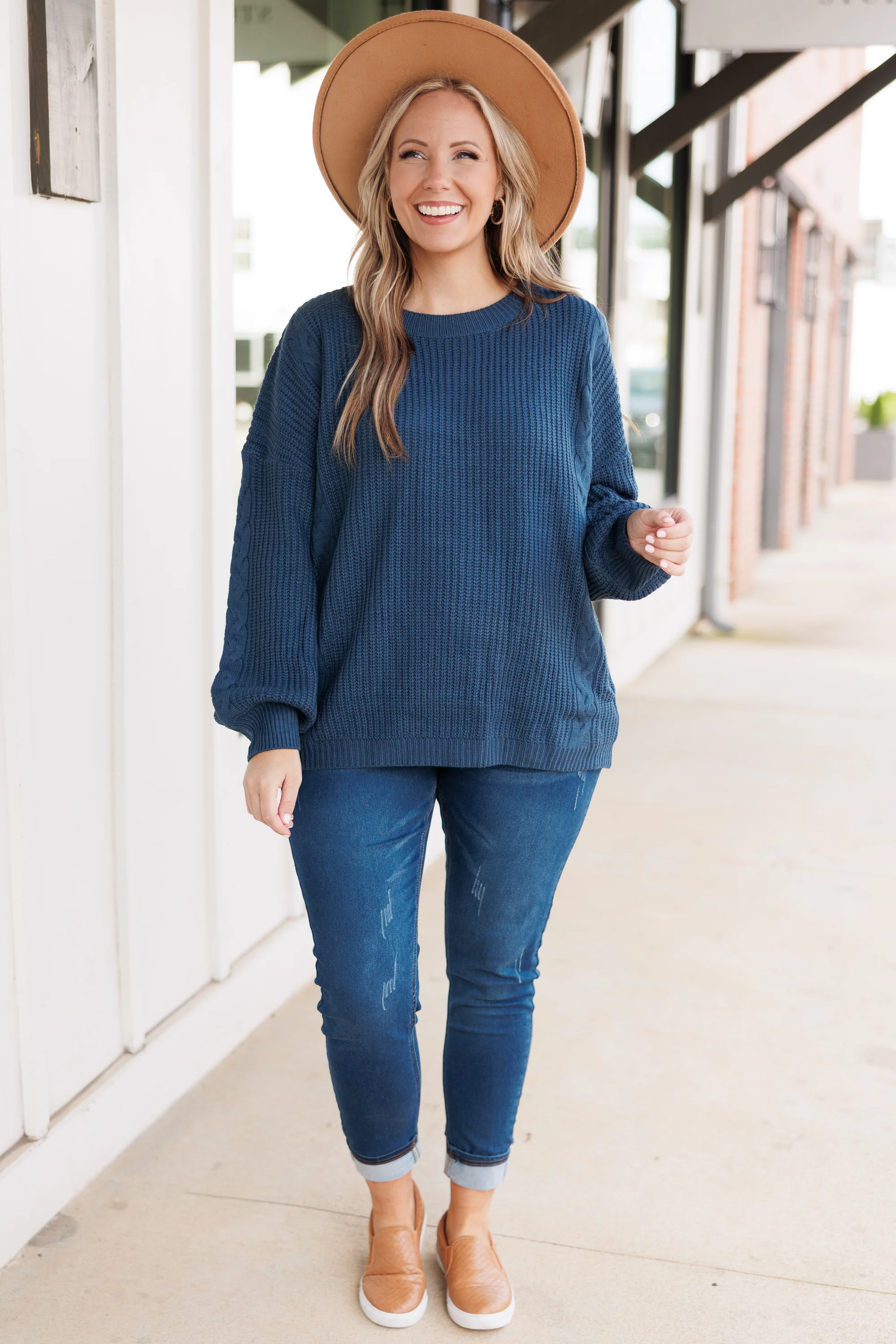 There She Goes Sweater, Dark Teal - Weilaico