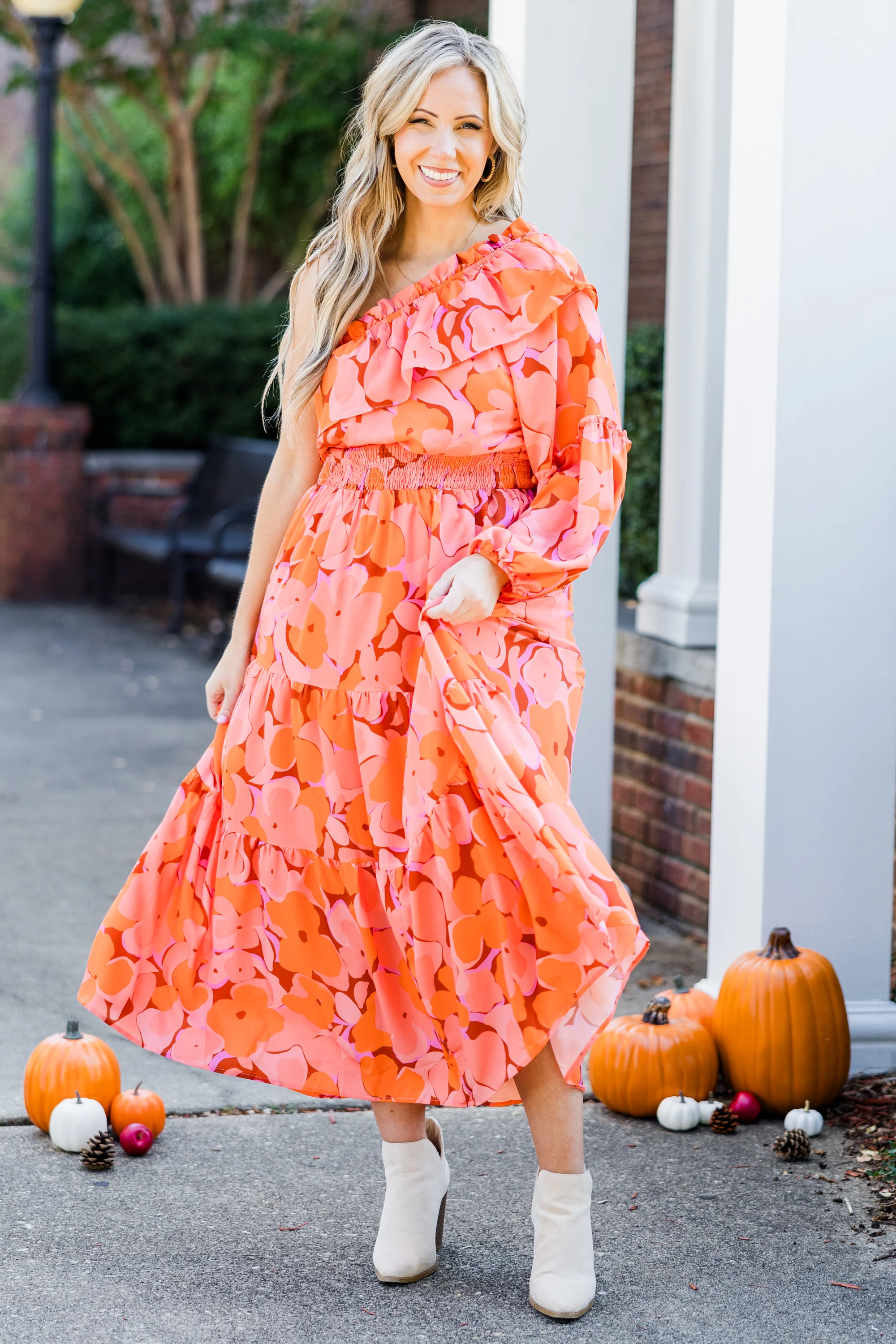 Love In The Moment Maxi Dress, Orange Floral - Weilaico